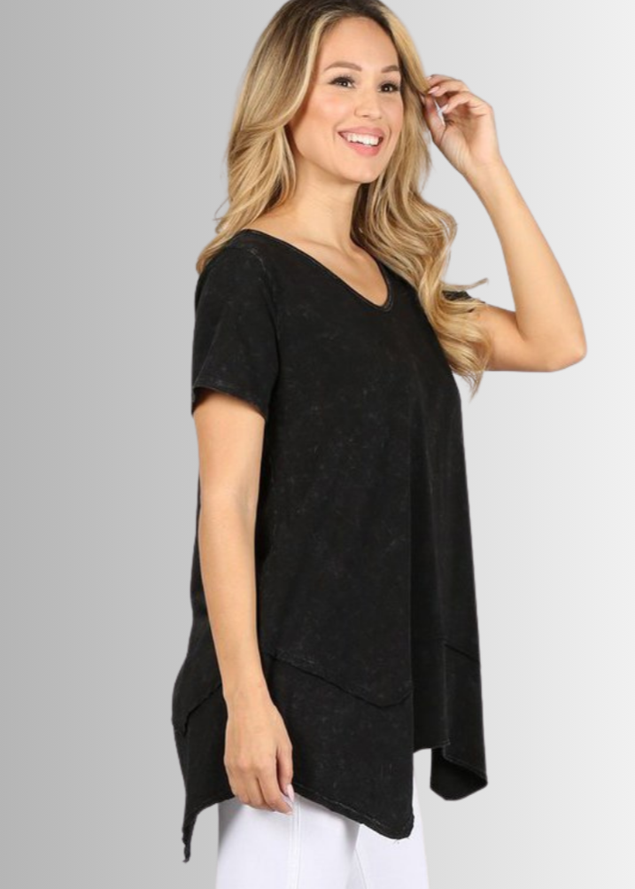 Shark Bite Hem Casual Cotton Tee - Concordia Style Boutique