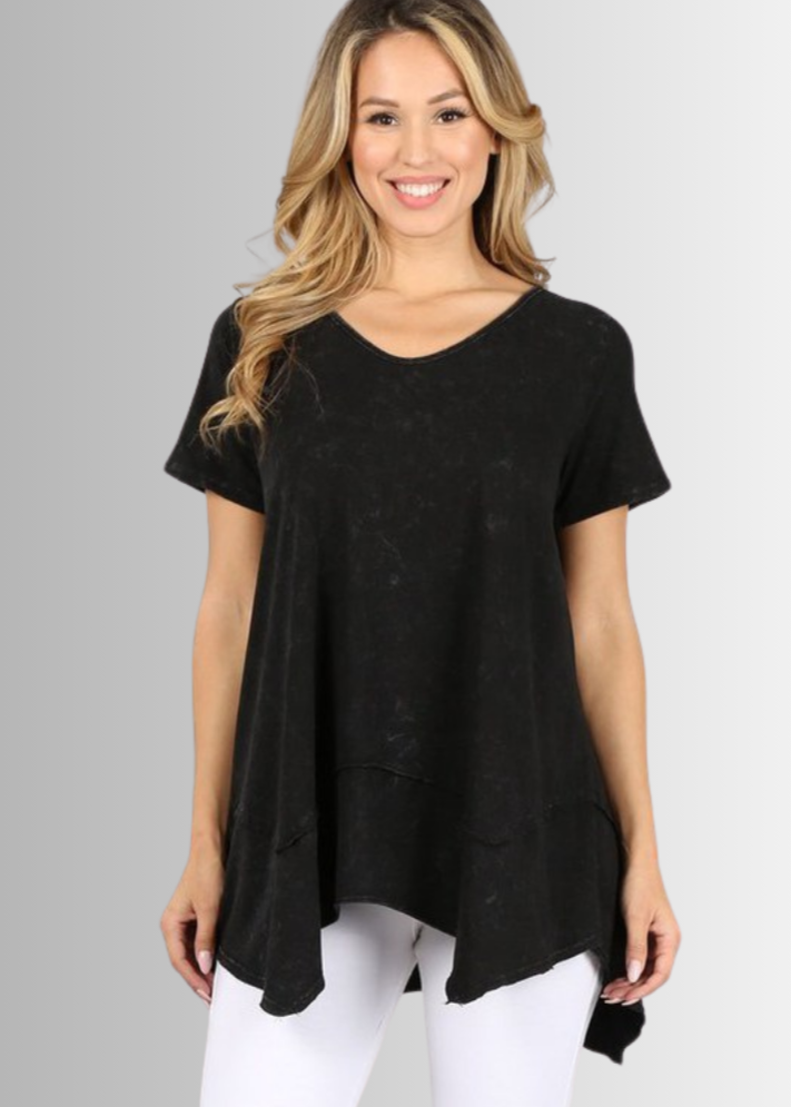 Shark Bite Hem Casual Cotton Tee - Concordia Style Boutique