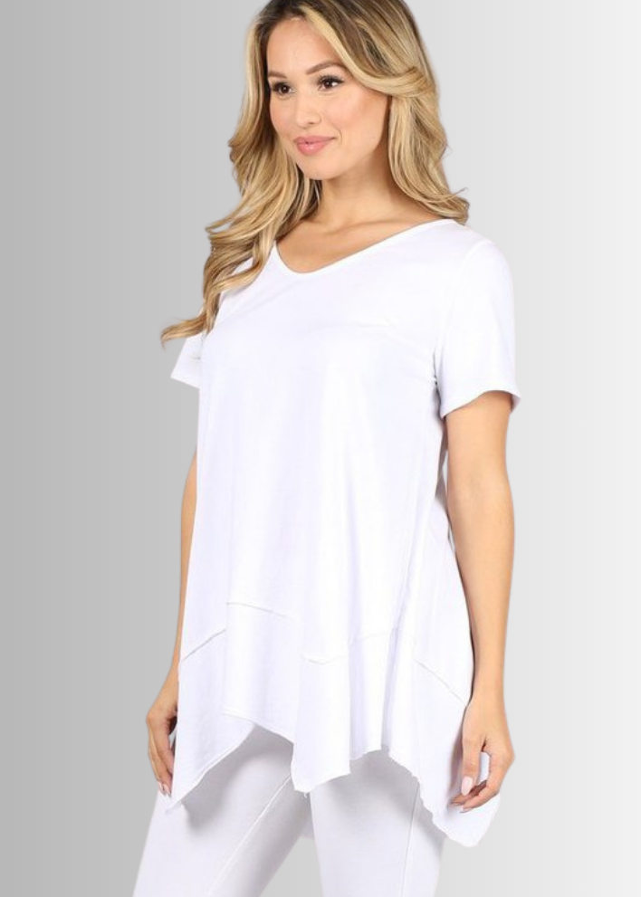 Shark Bite Hem Casual Cotton Tee - Concordia Style Boutique