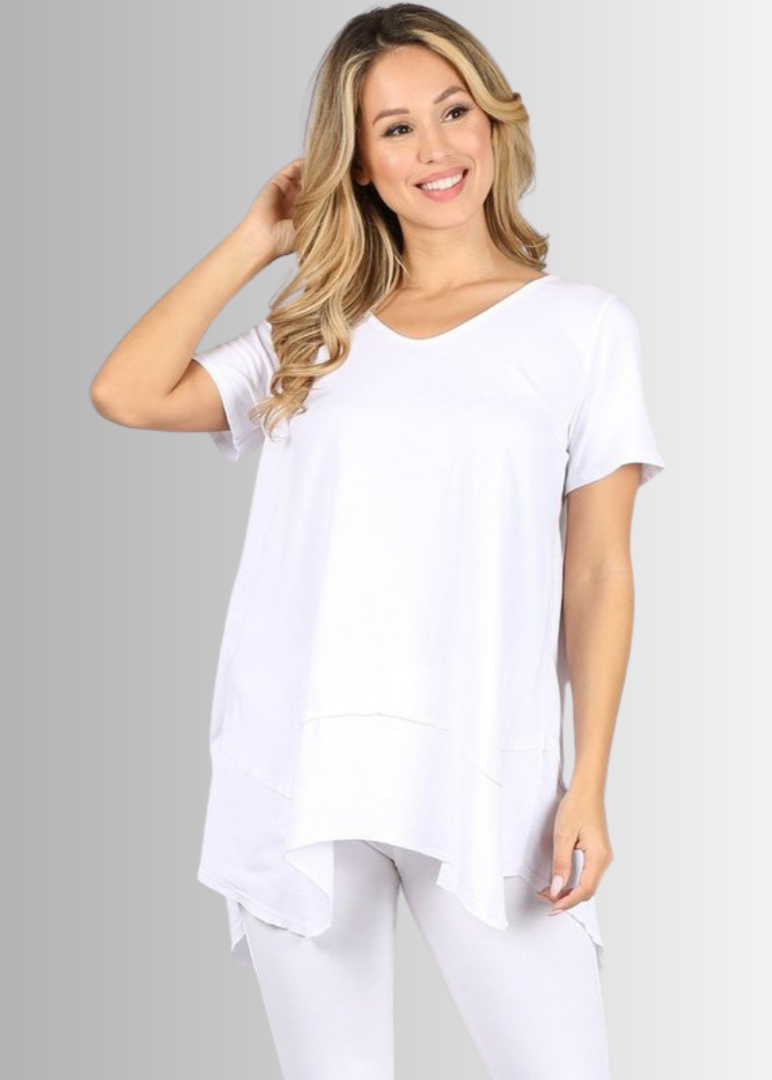 Shark Bite Hem Casual Cotton Tee - Concordia Style Boutique