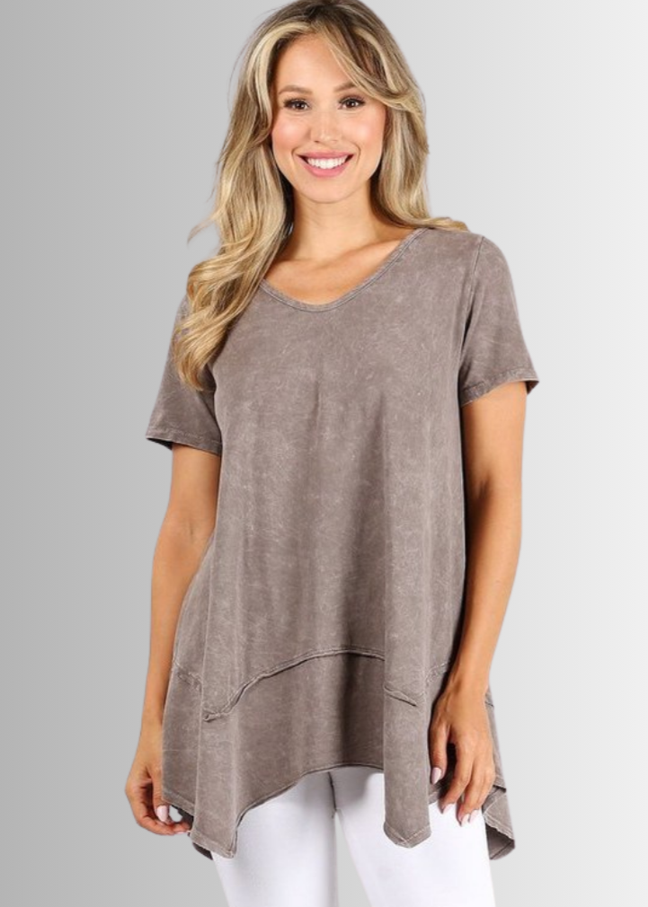 Shark Bite Hem Casual Cotton Tee - Concordia Style Boutique