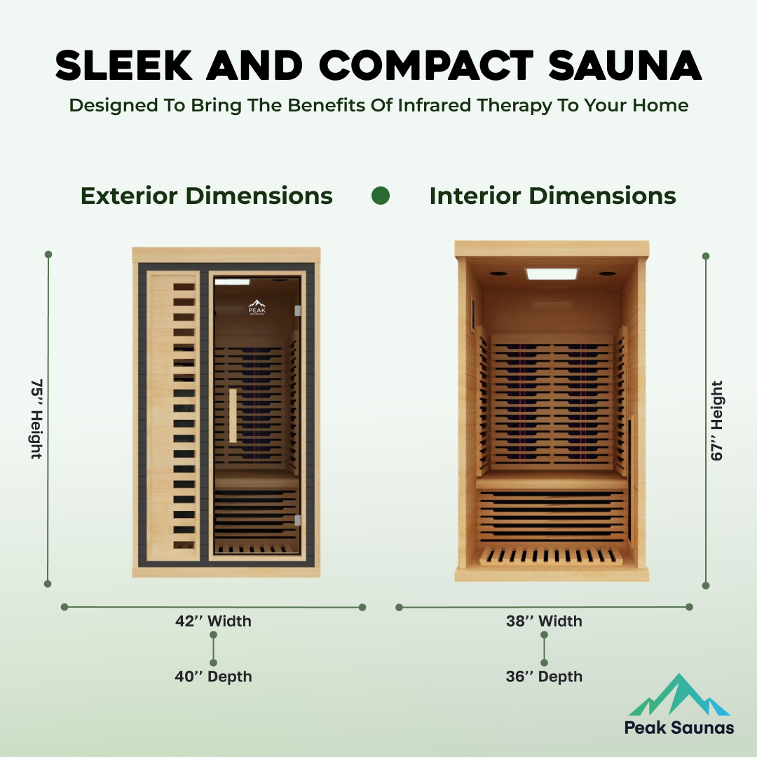 Peak Saunas Shasta 1-Person Full Spectrum Infrared Sauna with XL Medical-Grade Red Light Therapy & Smart WiFi App Control - Concordia Style Boutique