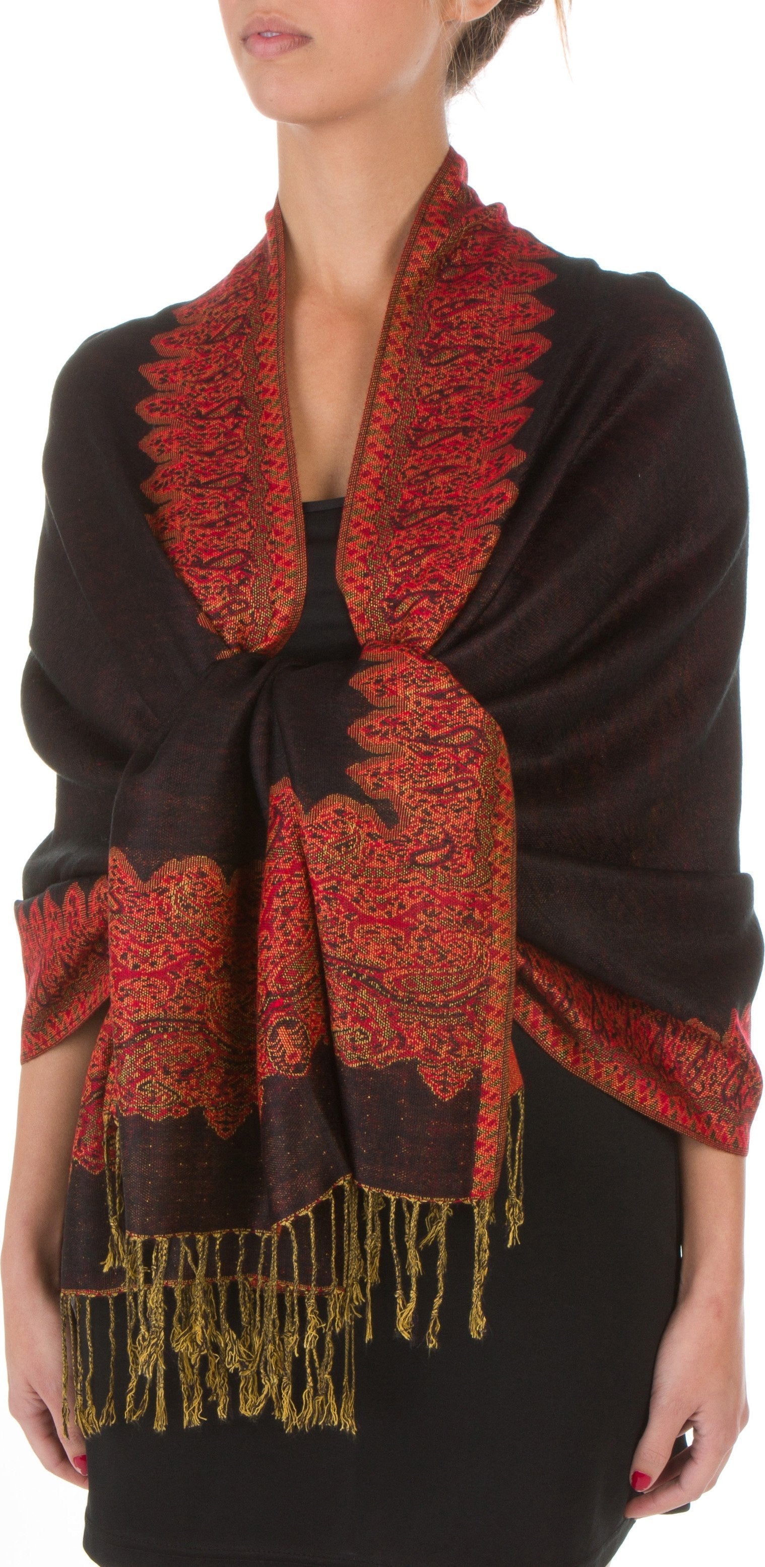 Sakkas 70" x 28" Border Pattern Layered Woven Pashmina Shawl Scarf Wrap Stole - Premium scarf from Sakkas Store - Just $16.98! Shop now at Concordia Style Boutique