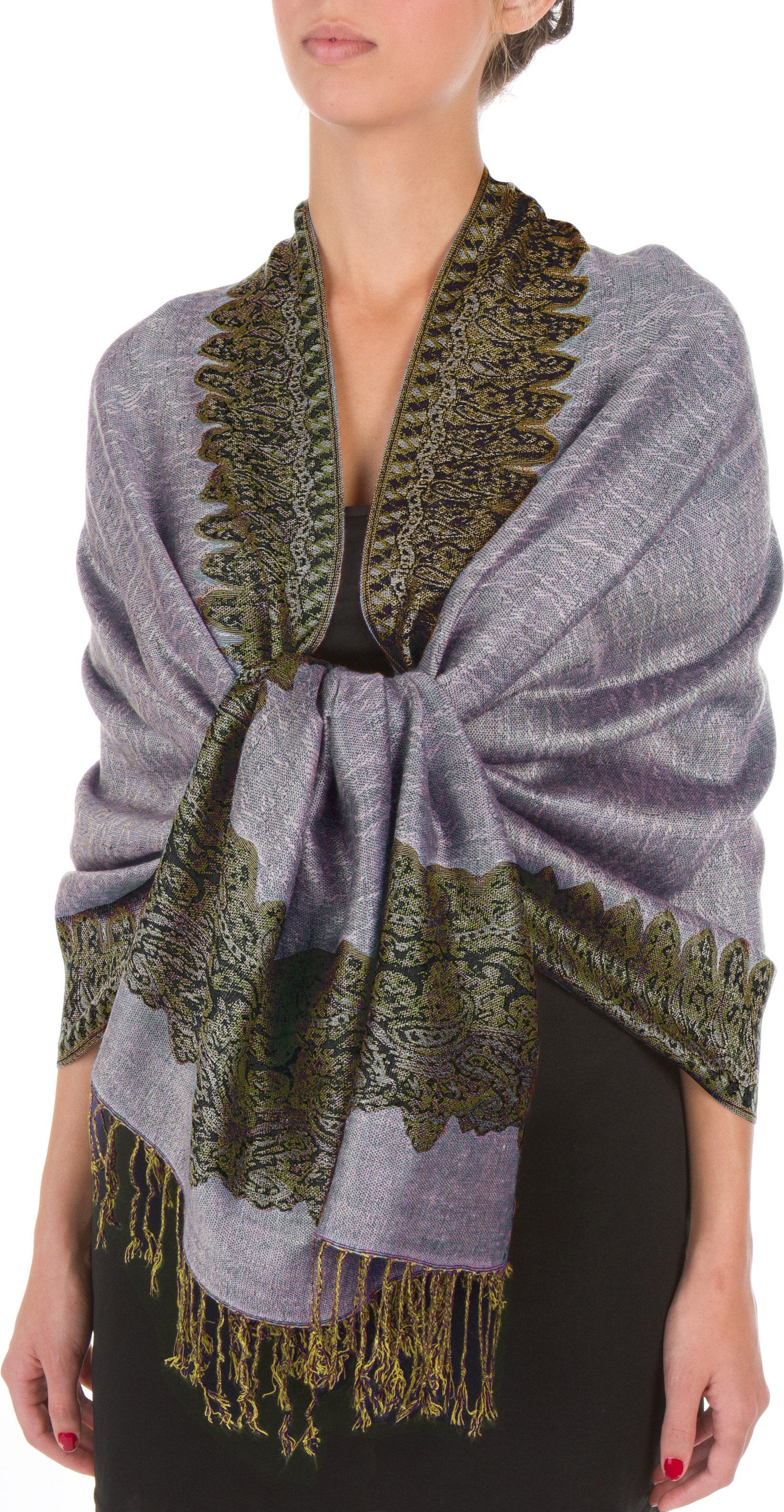 Sakkas 70" x 28" Border Pattern Layered Woven Pashmina Shawl Scarf Wrap Stole - Premium scarf from Sakkas Store - Just $16.98! Shop now at Concordia Style Boutique