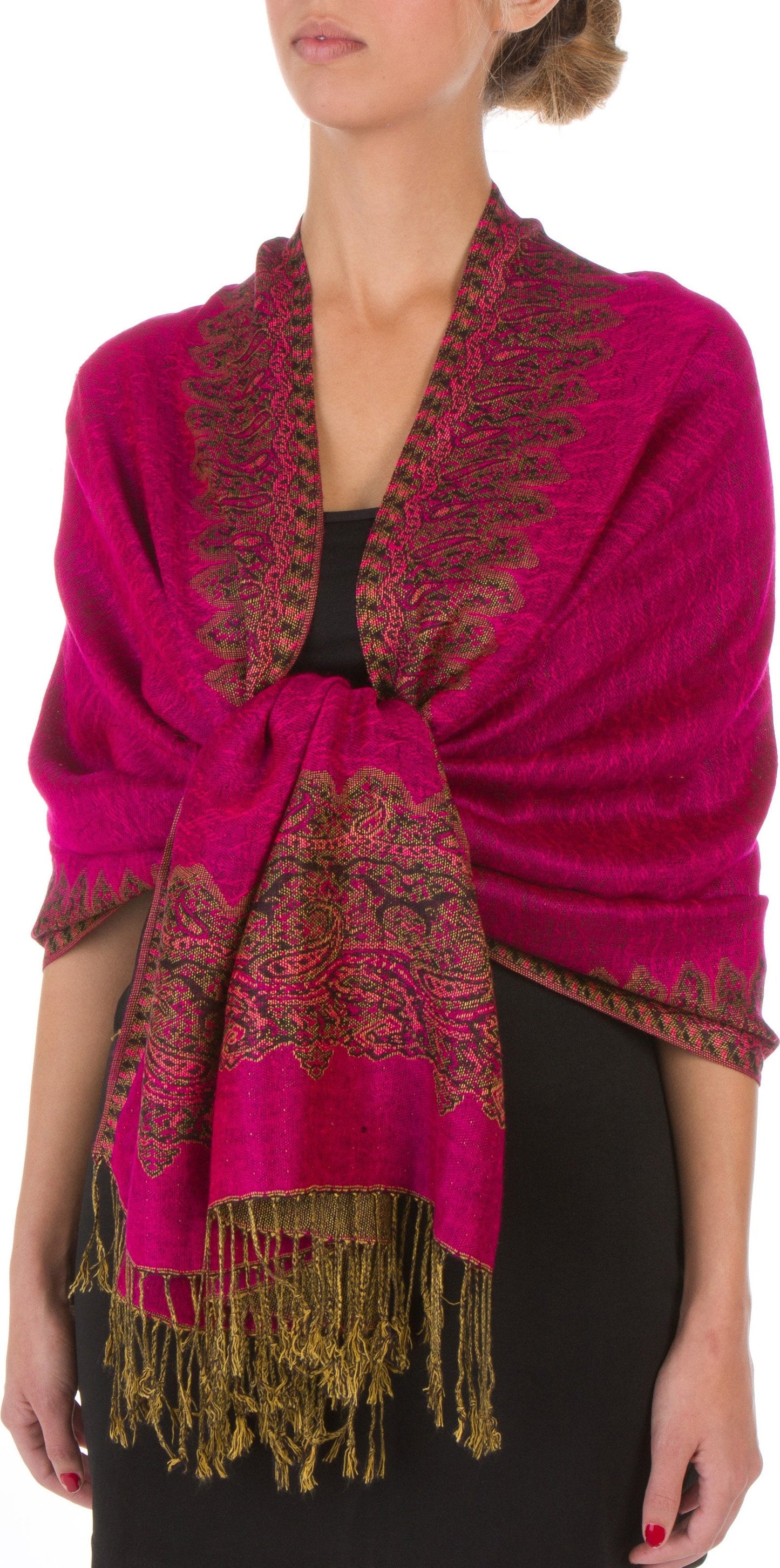 Sakkas 70" x 28" Border Pattern Layered Woven Pashmina Shawl Scarf Wrap Stole - Premium scarf from Sakkas Store - Just $16.98! Shop now at Concordia Style Boutique