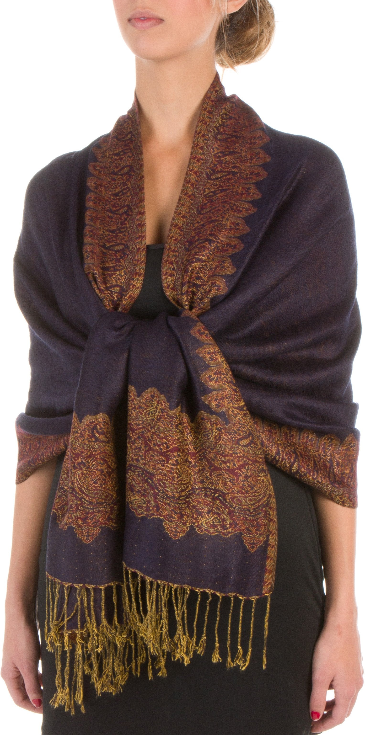 Sakkas 70" x 28" Border Pattern Layered Woven Pashmina Shawl Scarf Wrap Stole - Premium scarf from Sakkas Store - Just $16.98! Shop now at Concordia Style Boutique