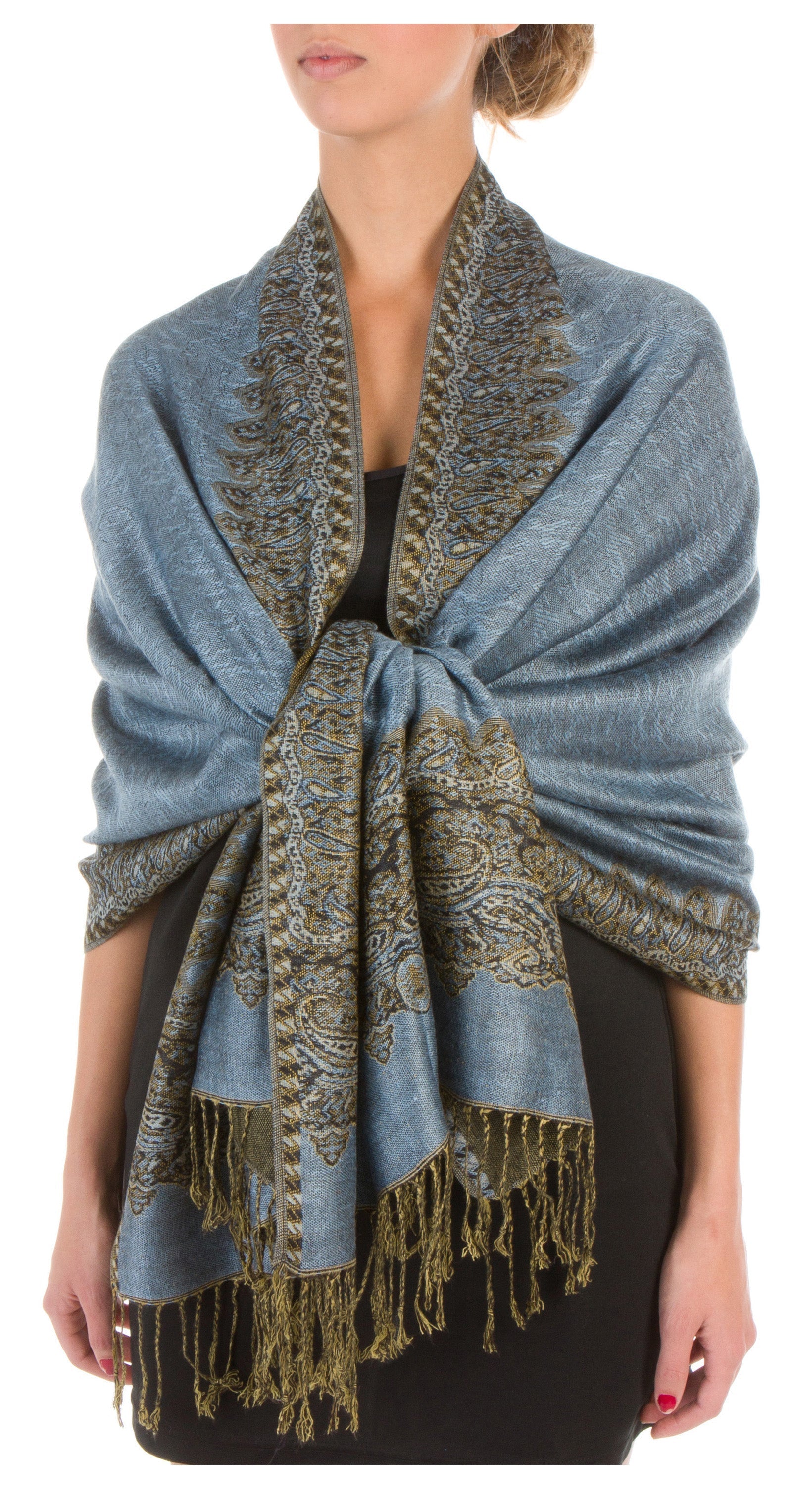 Sakkas 70" x 28" Border Pattern Layered Woven Pashmina Shawl Scarf Wrap Stole - Premium scarf from Sakkas Store - Just $16.98! Shop now at Concordia Style Boutique