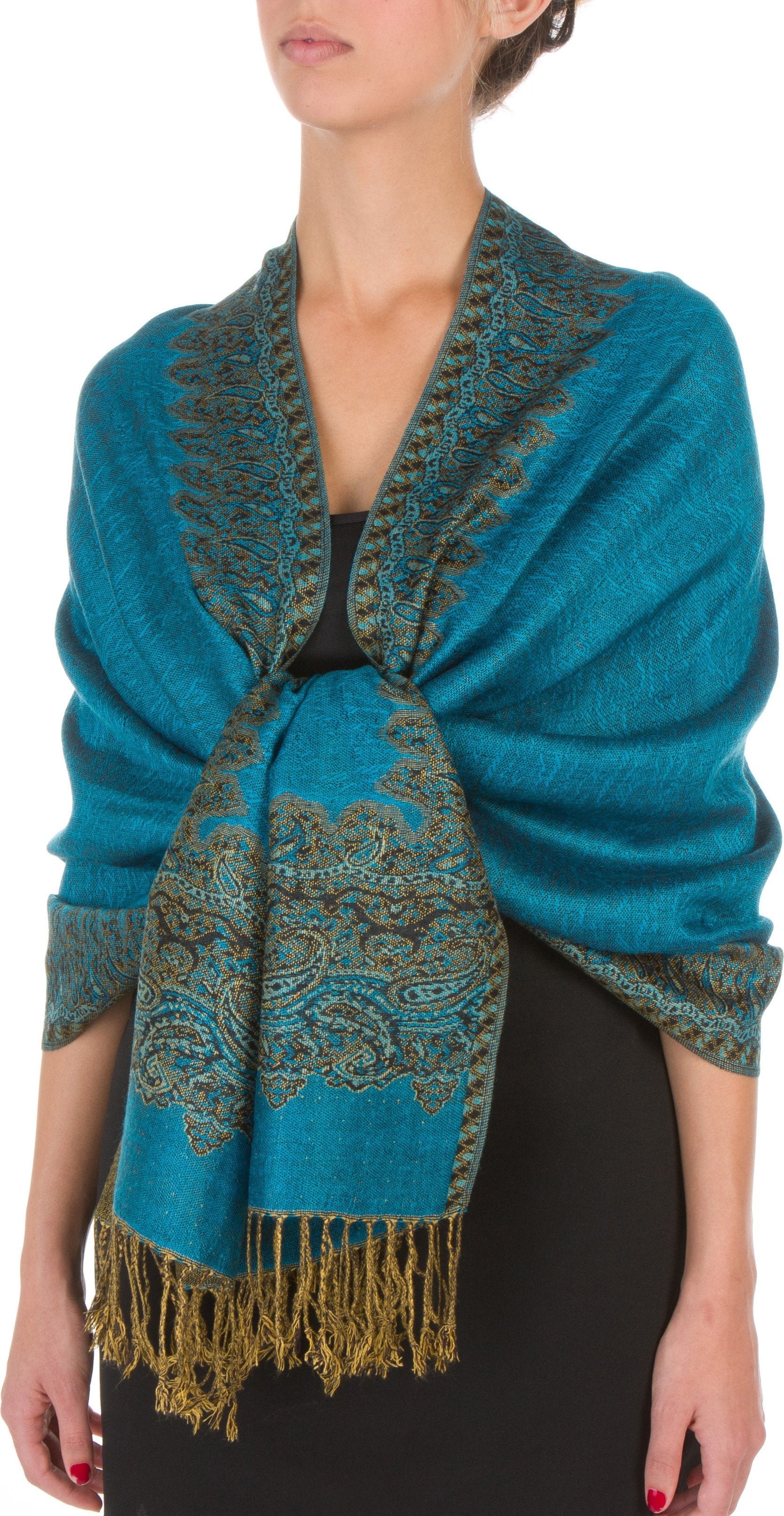 Sakkas 70" x 28" Border Pattern Layered Woven Pashmina Shawl Scarf Wrap Stole - Premium scarf from Sakkas Store - Just $16.98! Shop now at Concordia Style Boutique