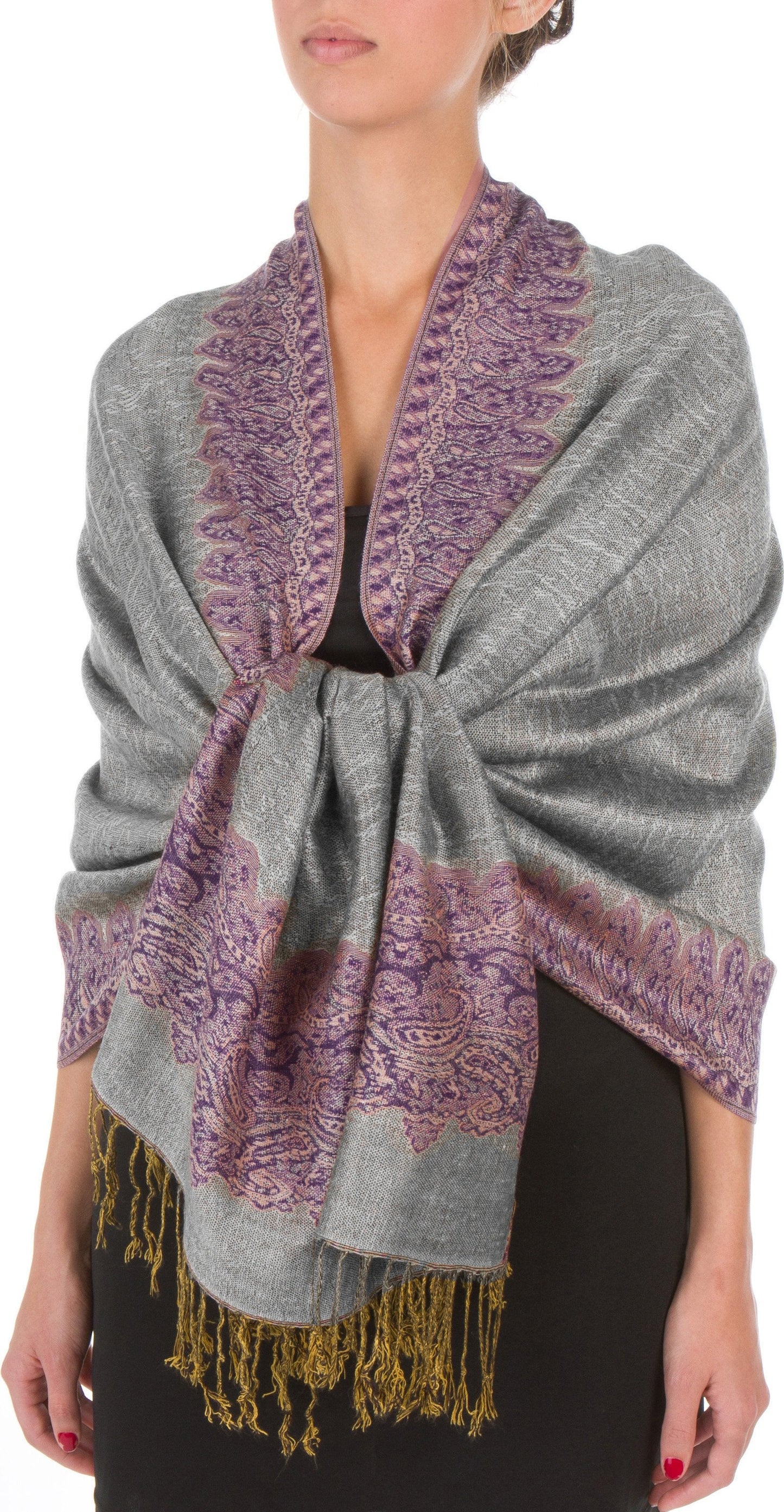 Sakkas 70" x 28" Border Pattern Layered Woven Pashmina Shawl Scarf Wrap Stole - Premium scarf from Sakkas Store - Just $16.98! Shop now at Concordia Style Boutique