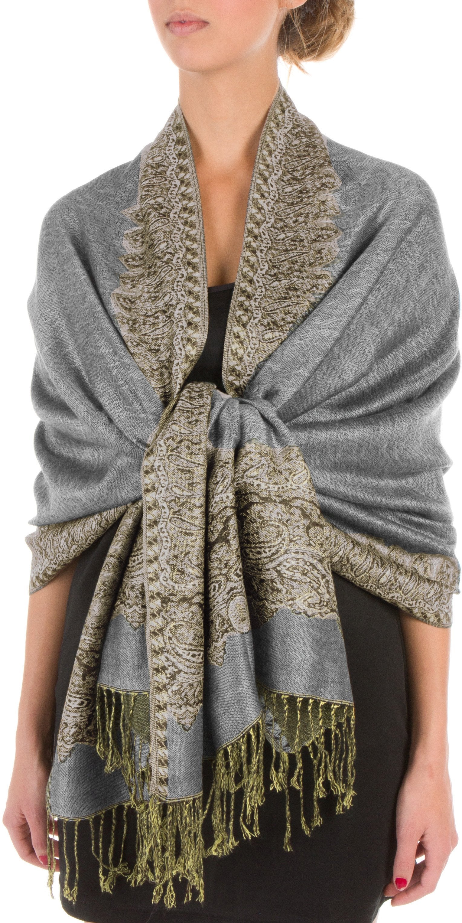 Sakkas 70" x 28" Border Pattern Layered Woven Pashmina Shawl Scarf Wrap Stole - Premium scarf from Sakkas Store - Just $16.98! Shop now at Concordia Style Boutique