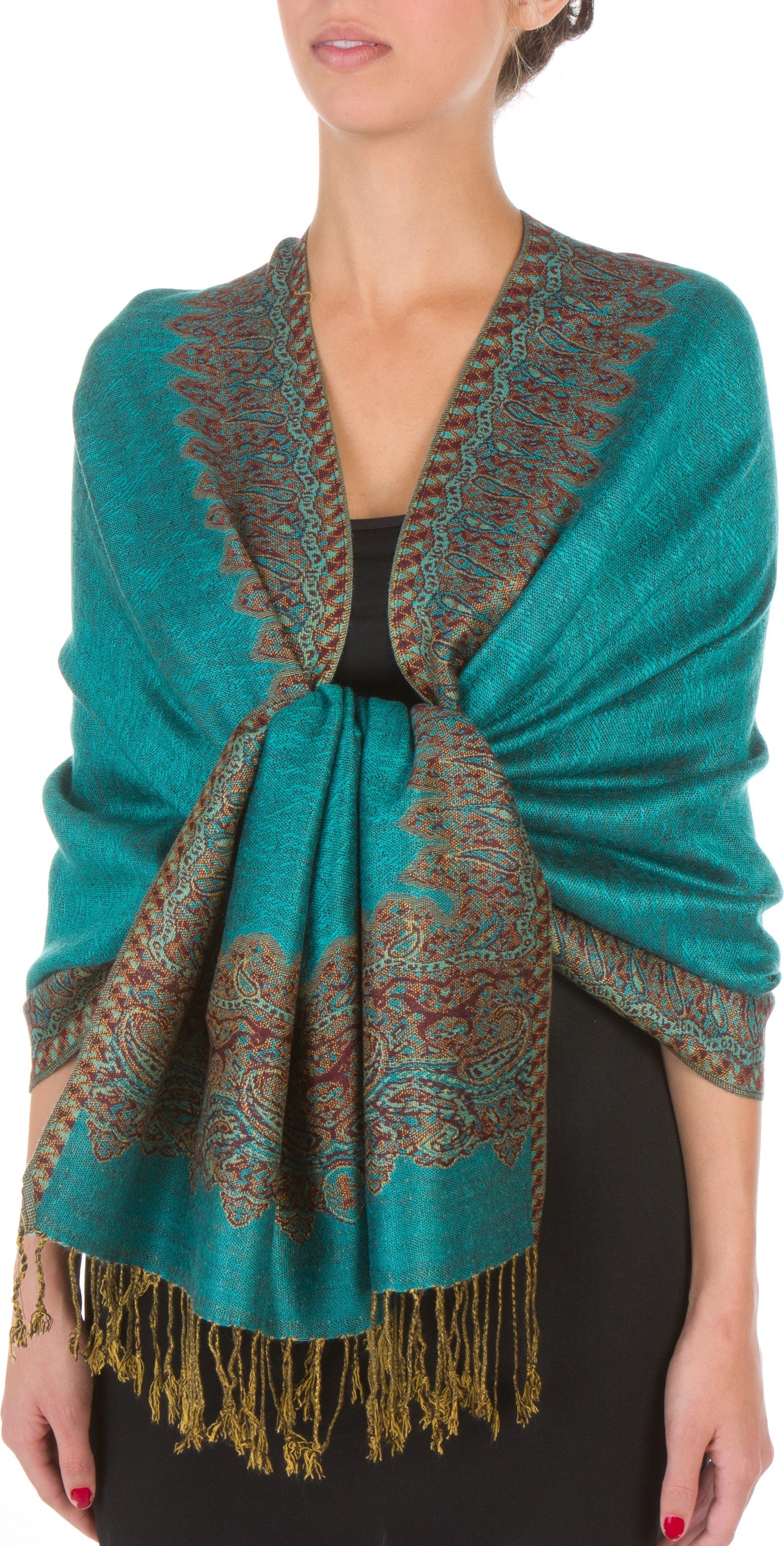Sakkas 70" x 28" Border Pattern Layered Woven Pashmina Shawl Scarf Wrap Stole - Premium scarf from Sakkas Store - Just $16.98! Shop now at Concordia Style Boutique
