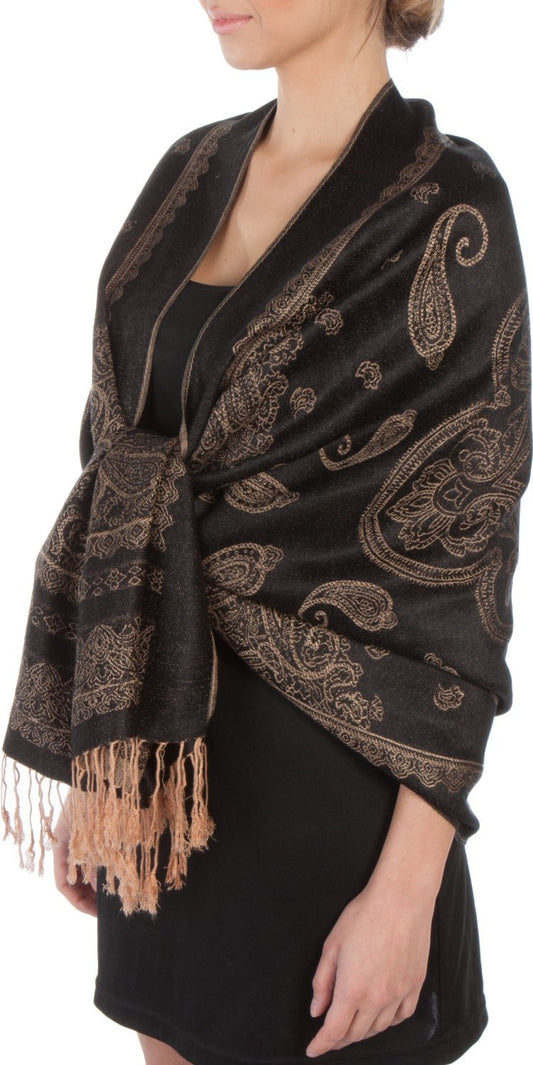 Sakkas Lightweight Two Tone Paisley Design Pashmina Fringe Scarf / Stole / Wrap - Concordia Style Boutique