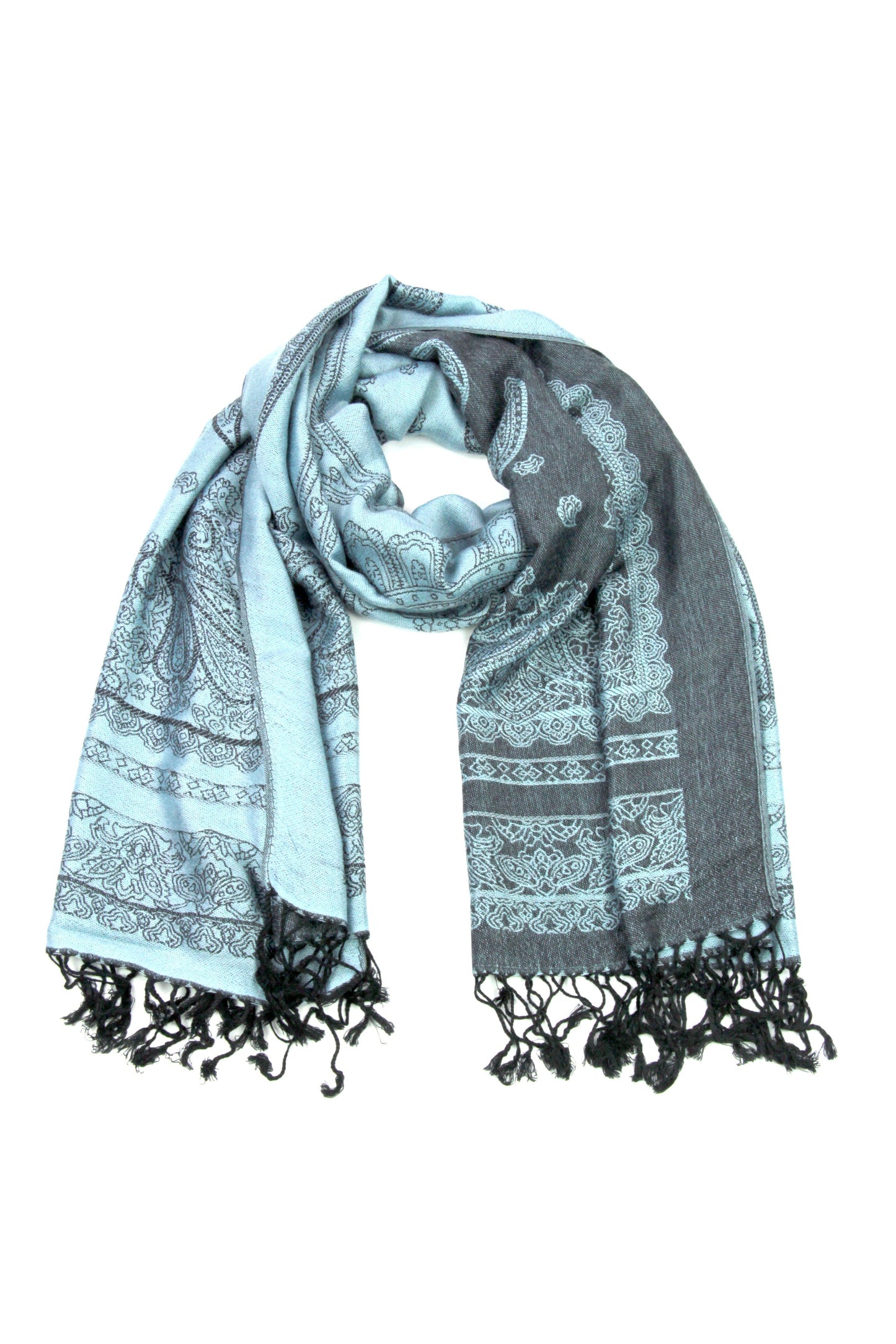 Sakkas Lightweight Two Tone Paisley Design Pashmina Fringe Scarf / Stole / Wrap - Concordia Style Boutique