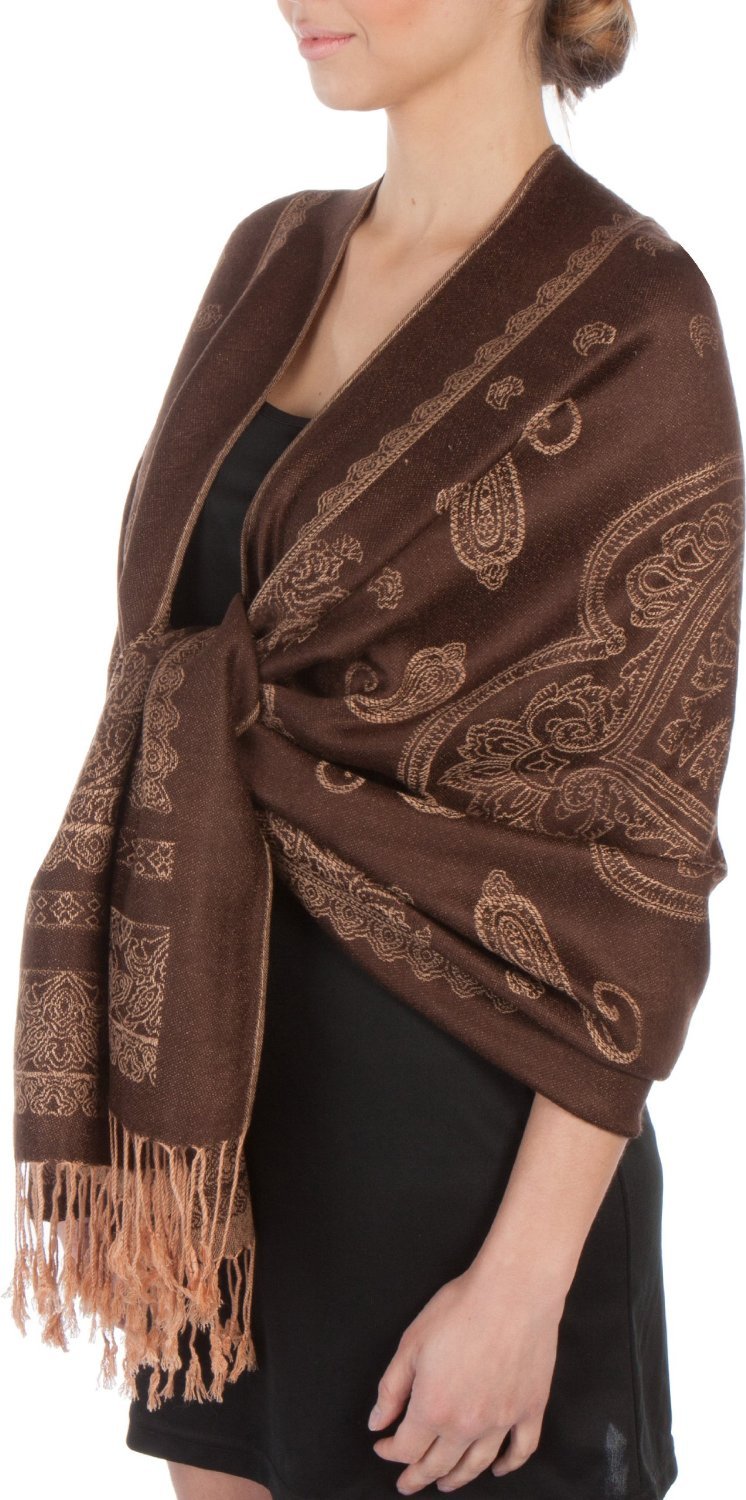 Sakkas Lightweight Two Tone Paisley Design Pashmina Fringe Scarf / Stole / Wrap - Concordia Style Boutique