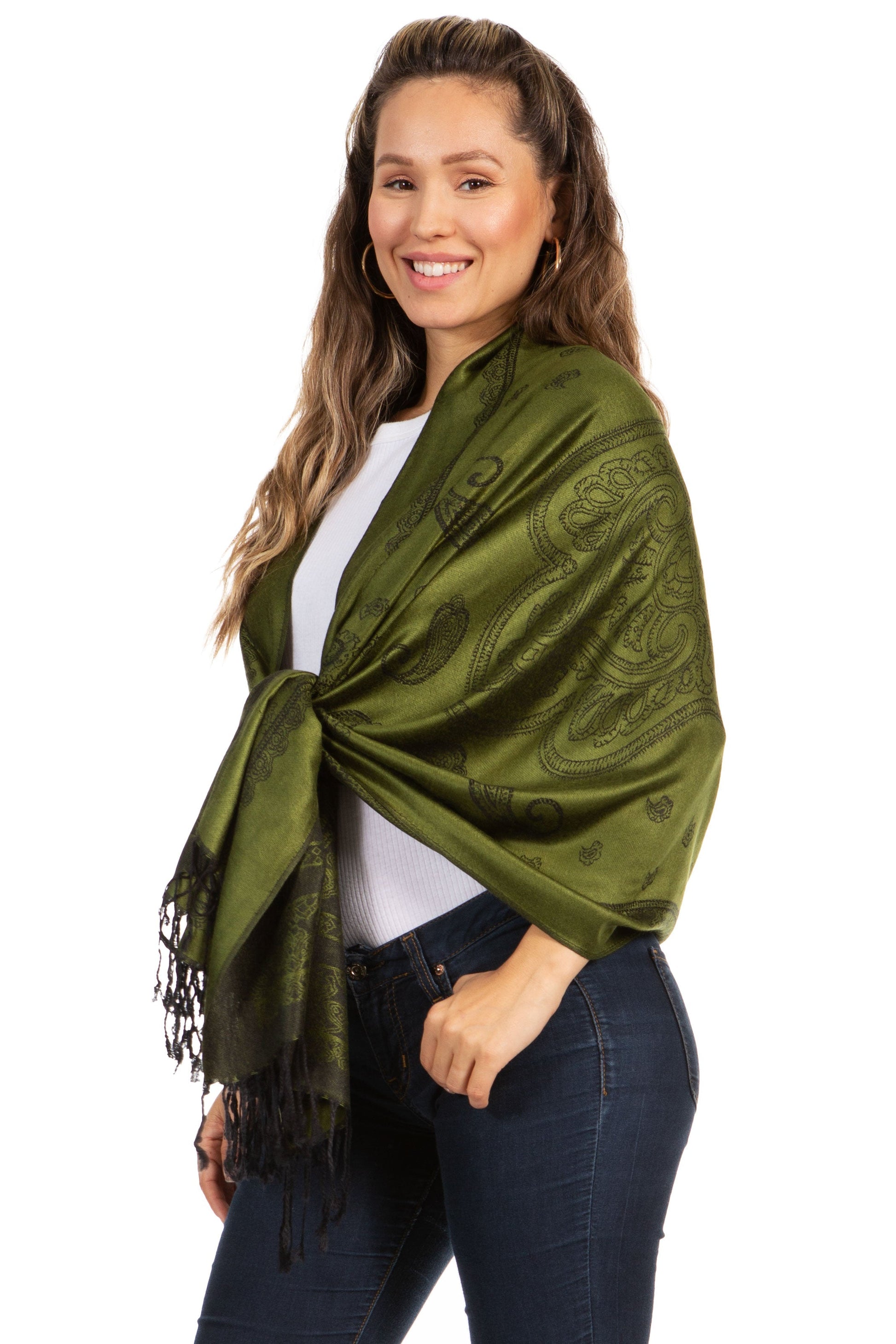 Sakkas Lightweight Two Tone Paisley Design Pashmina Fringe Scarf / Stole / Wrap - Concordia Style Boutique