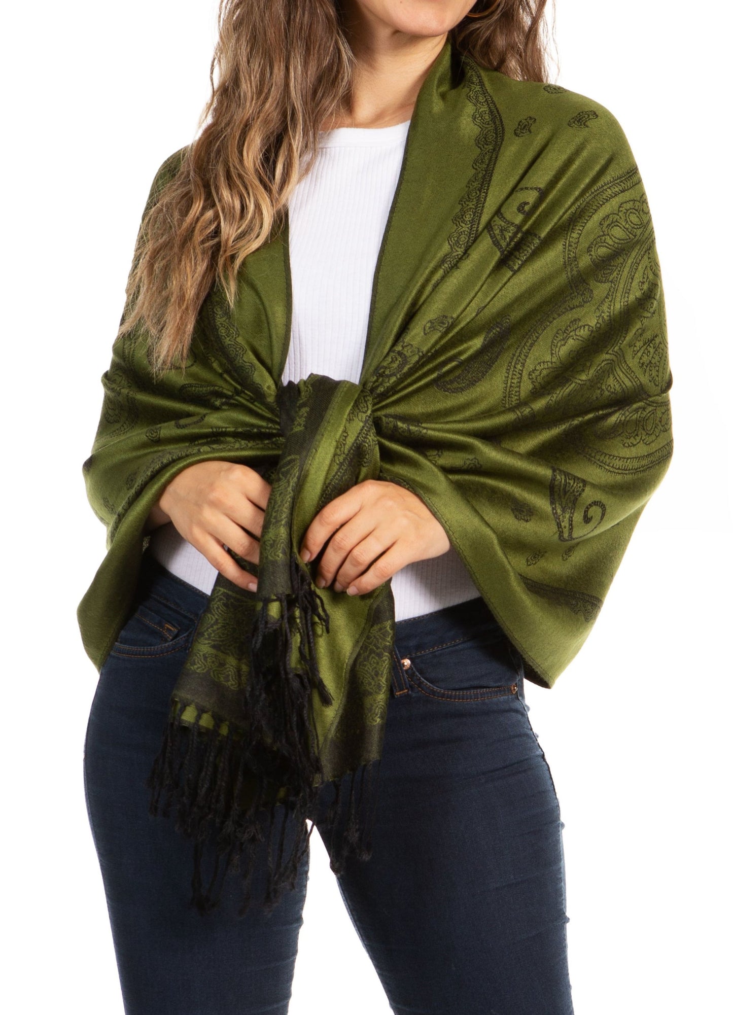 Sakkas Lightweight Two Tone Paisley Design Pashmina Fringe Scarf / Stole / Wrap - Concordia Style Boutique