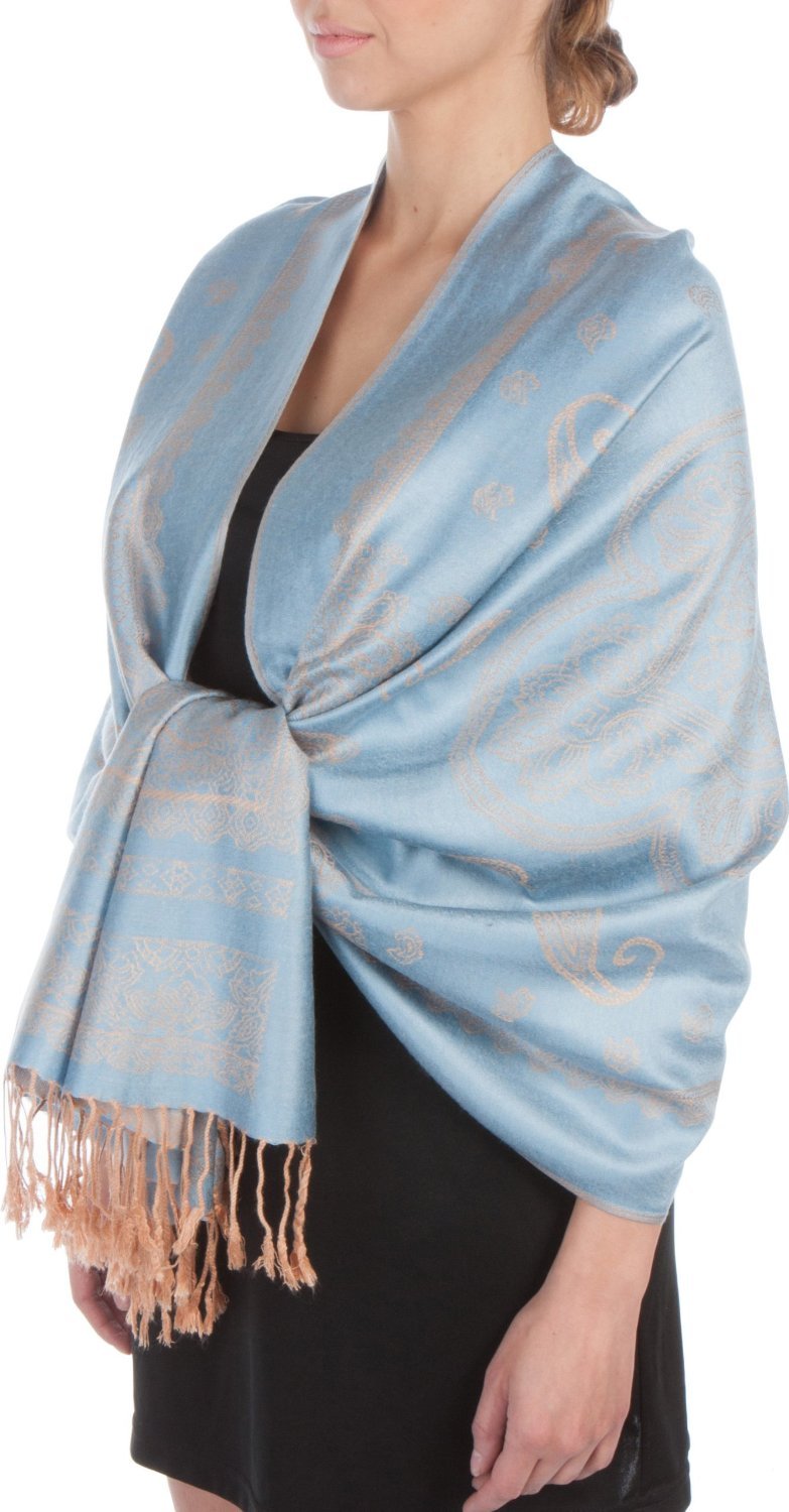 Sakkas Lightweight Two Tone Paisley Design Pashmina Fringe Scarf / Stole / Wrap - Concordia Style Boutique