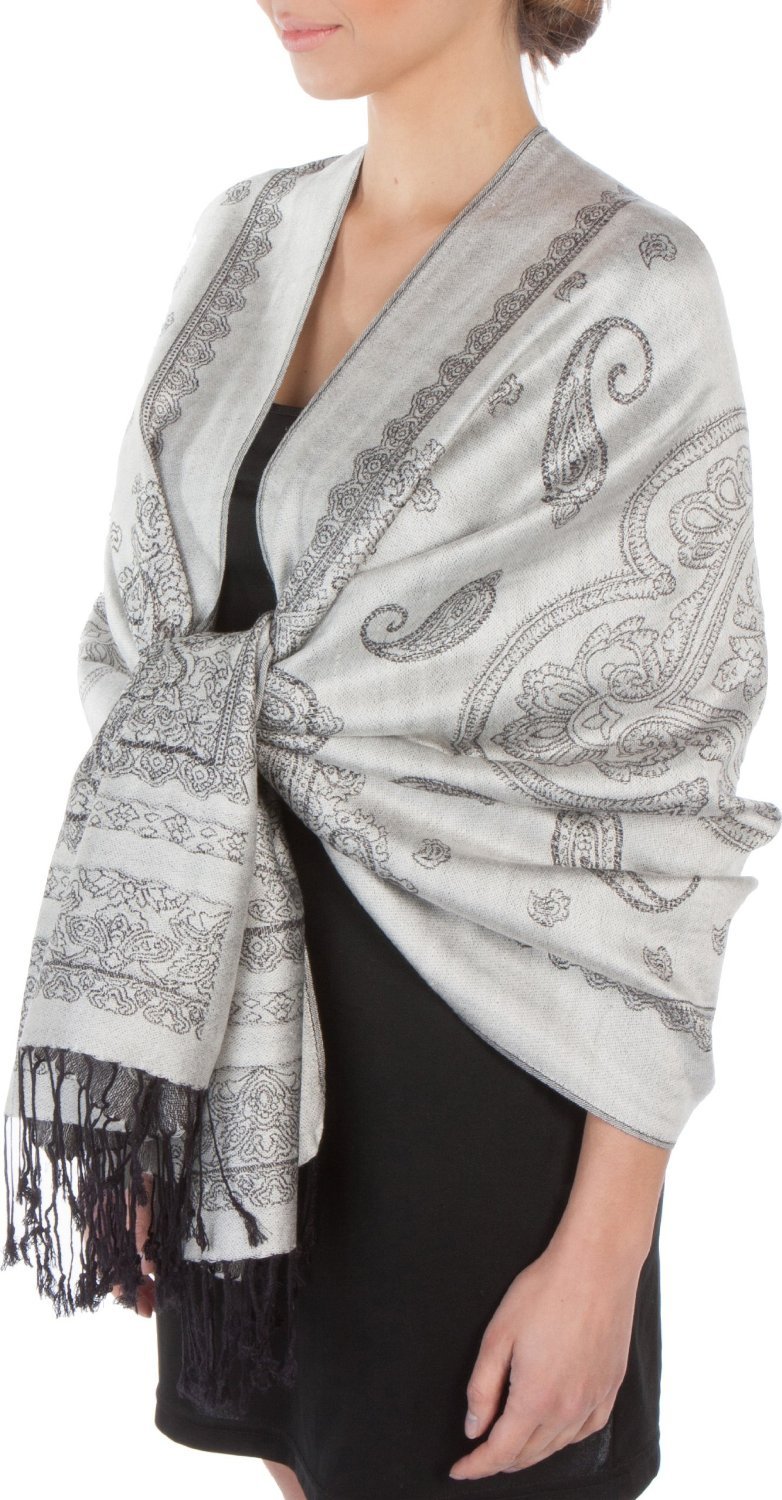 Sakkas Lightweight Two Tone Paisley Design Pashmina Fringe Scarf / Stole / Wrap - Concordia Style Boutique