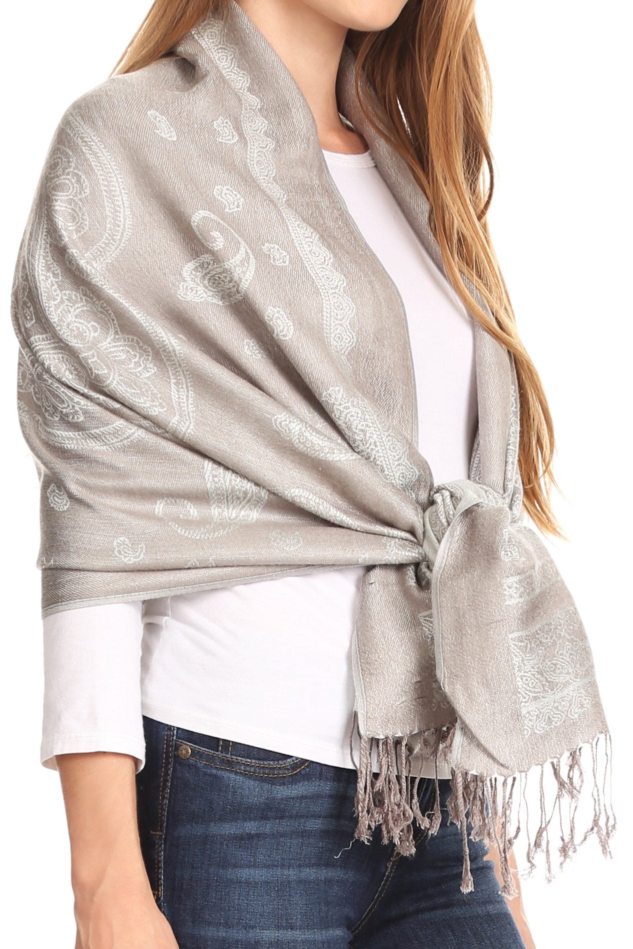 Sakkas Lightweight Two Tone Paisley Design Pashmina Fringe Scarf / Stole / Wrap - Concordia Style Boutique