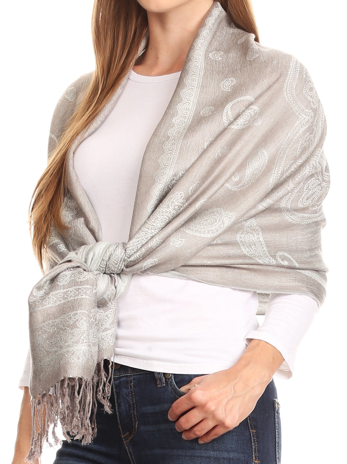 Sakkas Lightweight Two Tone Paisley Design Pashmina Fringe Scarf / Stole / Wrap - Concordia Style Boutique