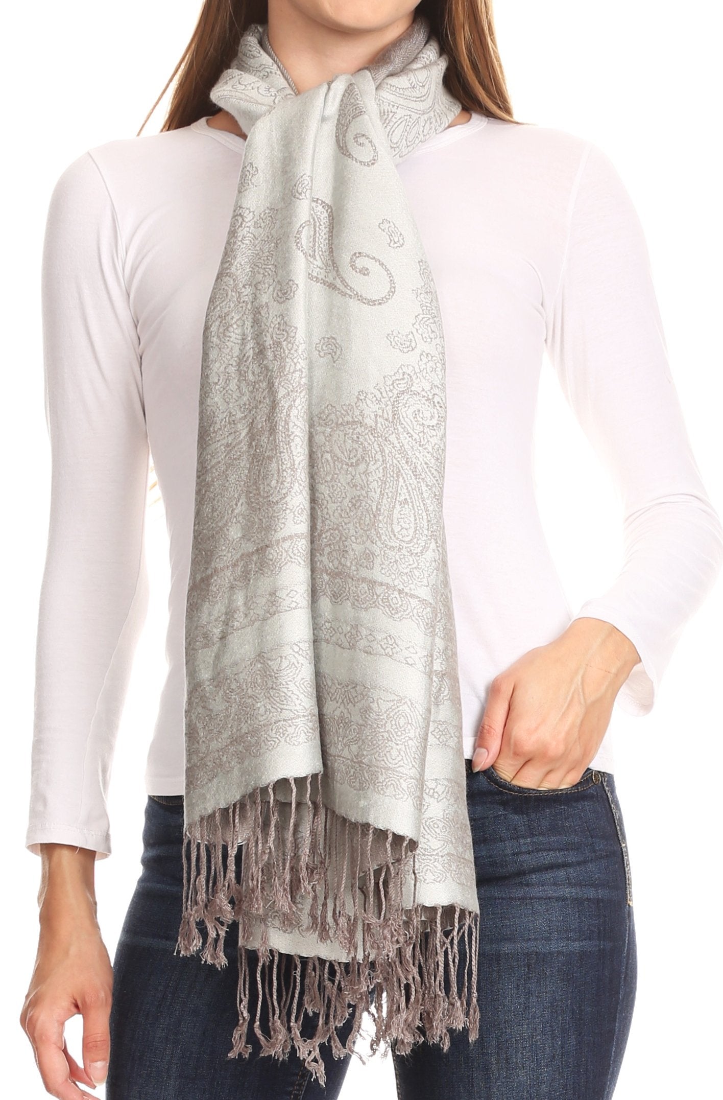 Sakkas Lightweight Two Tone Paisley Design Pashmina Fringe Scarf / Stole / Wrap - Concordia Style Boutique