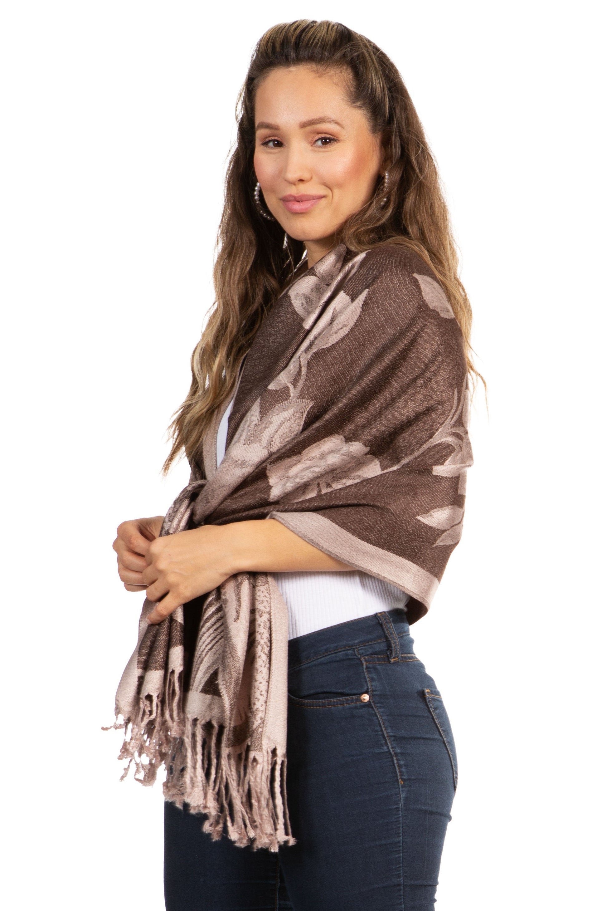 Sakkas Two Tone Rose Pashmina Scarf / Stole / Wrap - Concordia Style Boutique