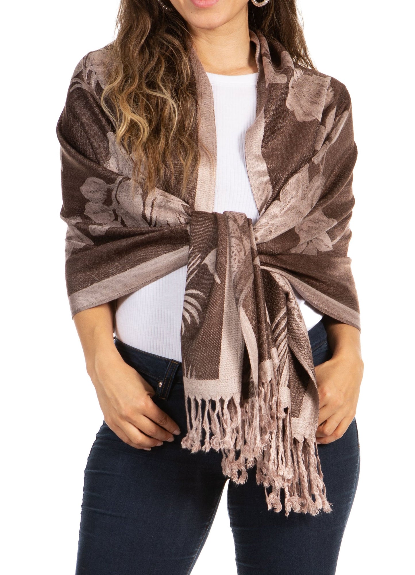 Sakkas Two Tone Rose Pashmina Scarf / Stole / Wrap - Concordia Style Boutique