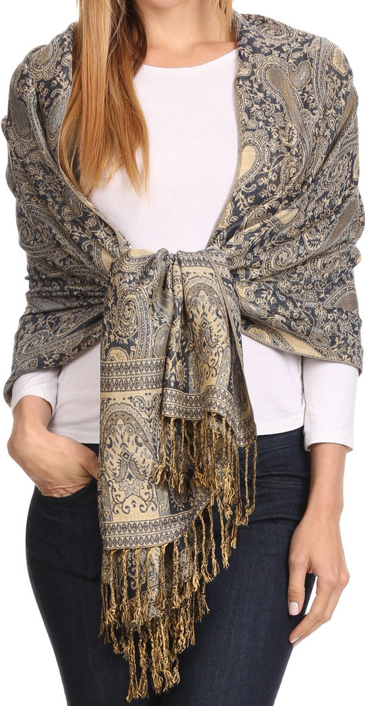 Sakkas Kalin Long Wide Woven Patterned Fringe Tassel Pashmina Shawl / Scarf - Concordia Style Boutique