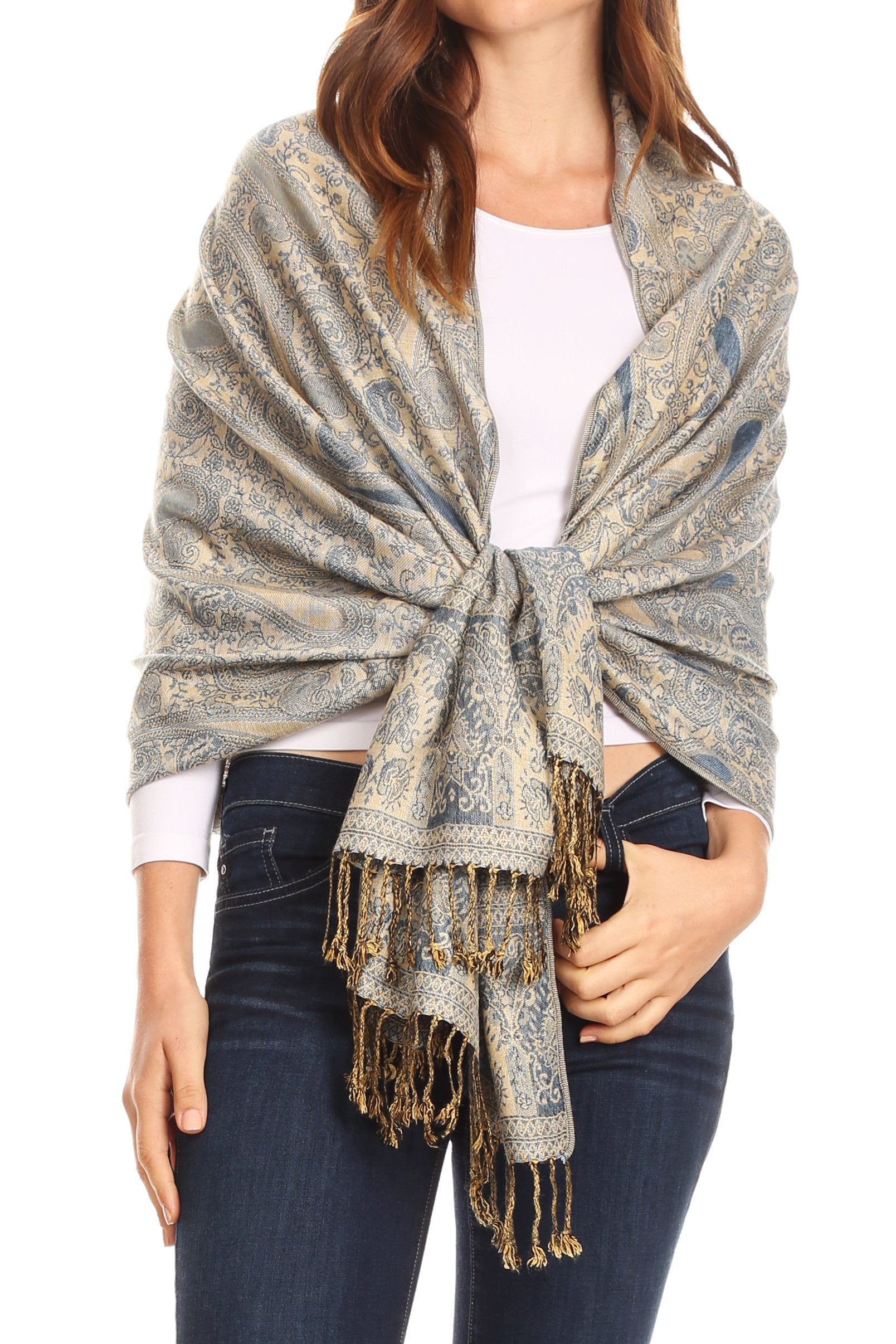 Sakkas Kalin Long Wide Woven Patterned Fringe Tassel Pashmina Shawl / Scarf - Concordia Style Boutique