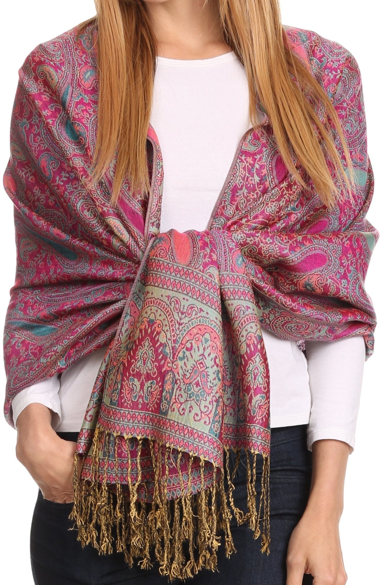 Sakkas Kalin Long Wide Woven Patterned Fringe Tassel Pashmina Shawl / Scarf - Concordia Style Boutique
