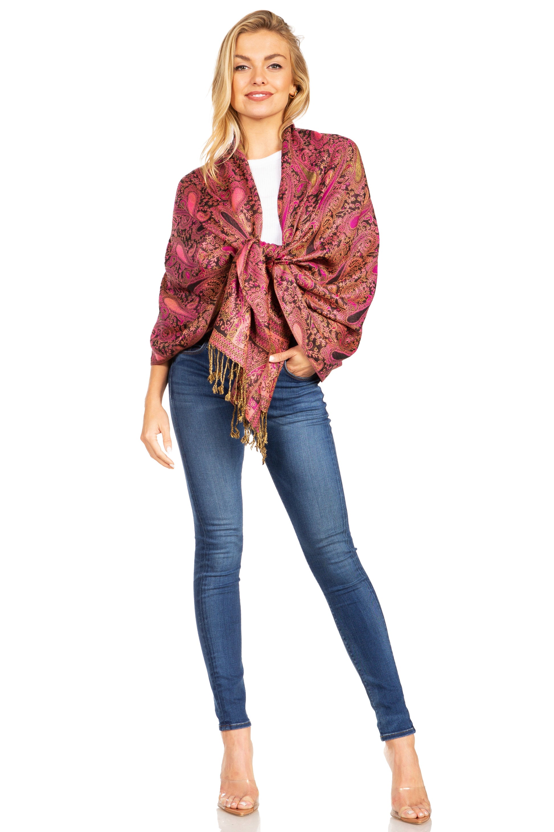 Sakkas Kalin Long Wide Woven Patterned Fringe Tassel Pashmina Shawl / Scarf - Concordia Style Boutique