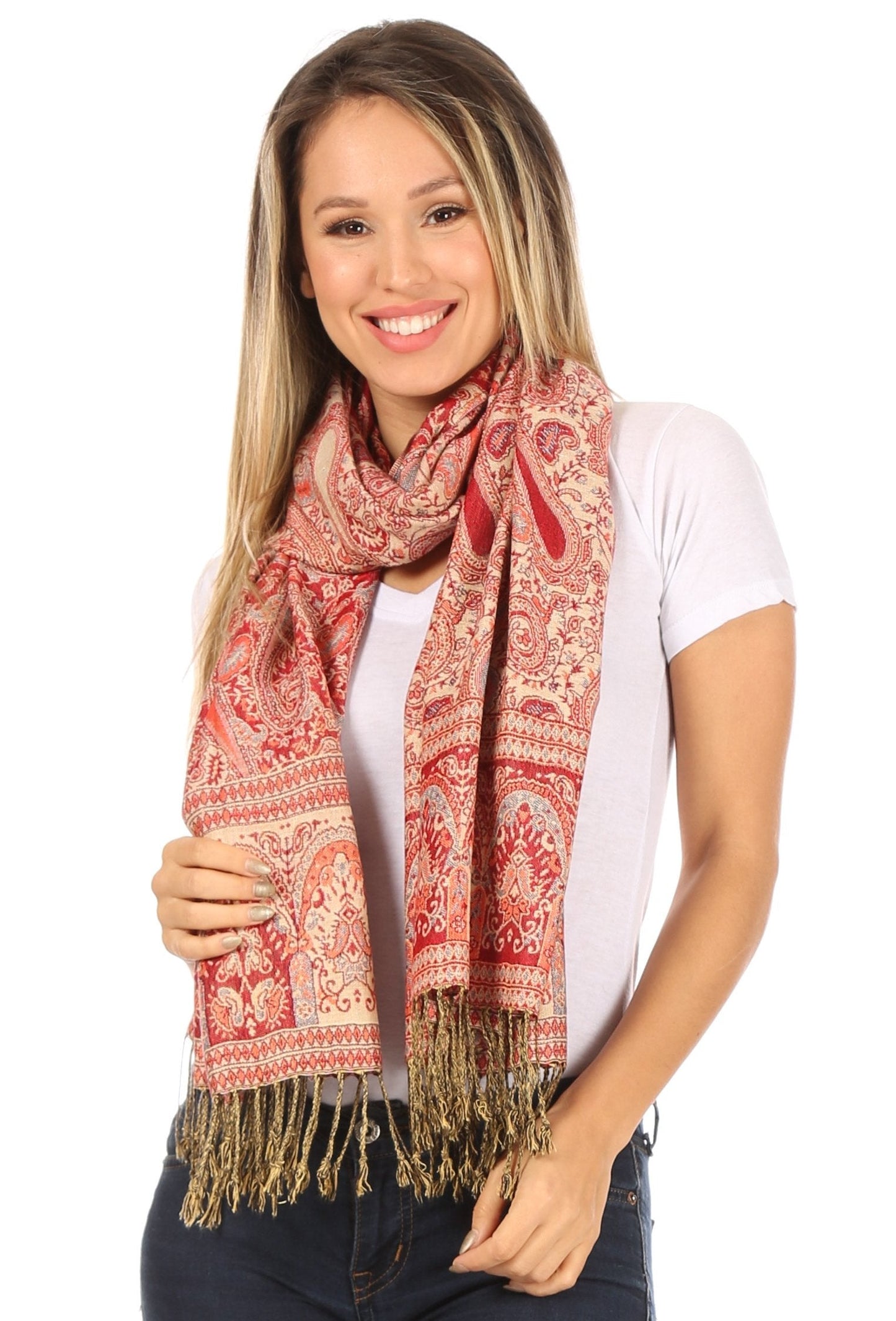 Sakkas Kalin Long Wide Woven Patterned Fringe Tassel Pashmina Shawl / Scarf - Concordia Style Boutique