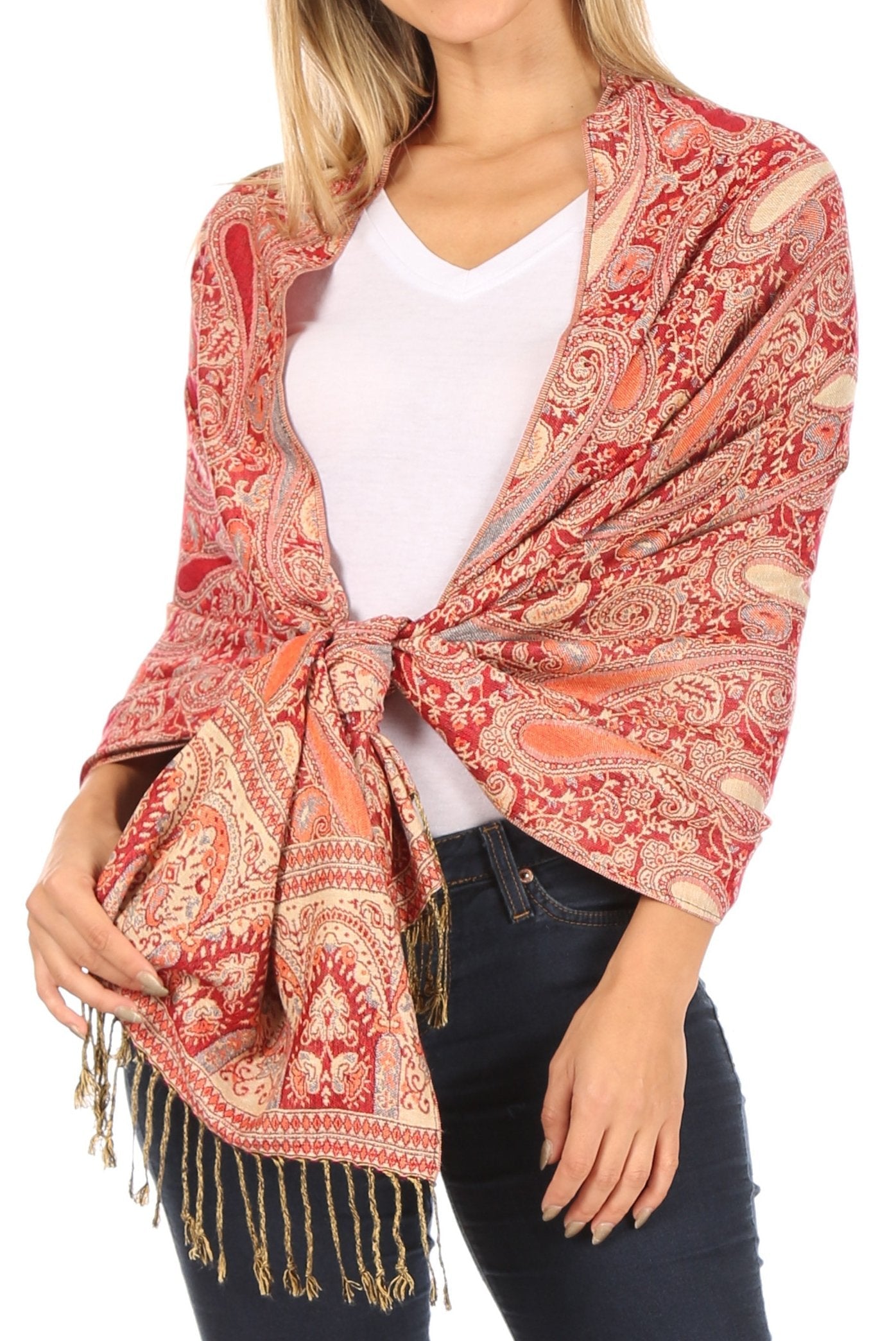 Sakkas Kalin Long Wide Woven Patterned Fringe Tassel Pashmina Shawl / Scarf - Concordia Style Boutique