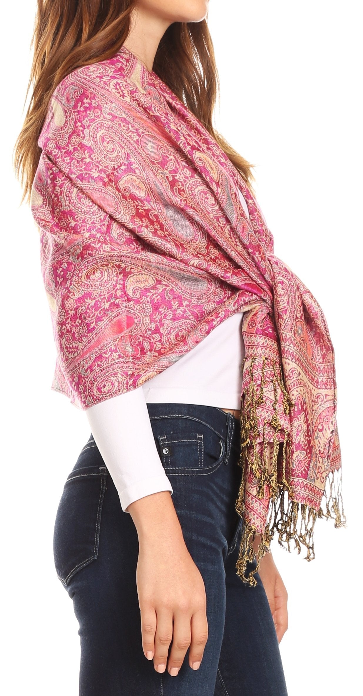 Sakkas Kalin Long Wide Woven Patterned Fringe Tassel Pashmina Shawl / Scarf - Concordia Style Boutique
