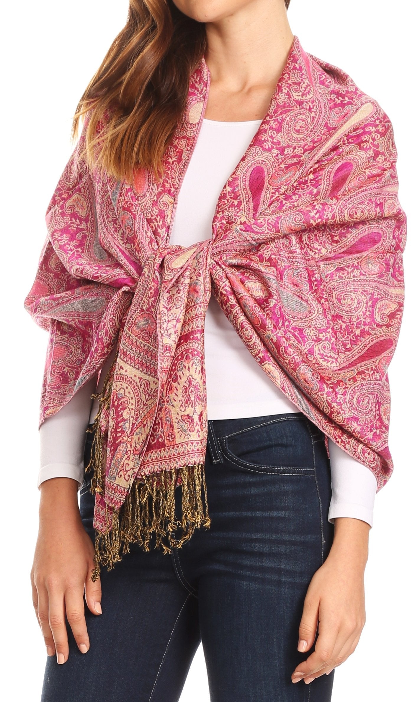 Sakkas Kalin Long Wide Woven Patterned Fringe Tassel Pashmina Shawl / Scarf - Concordia Style Boutique