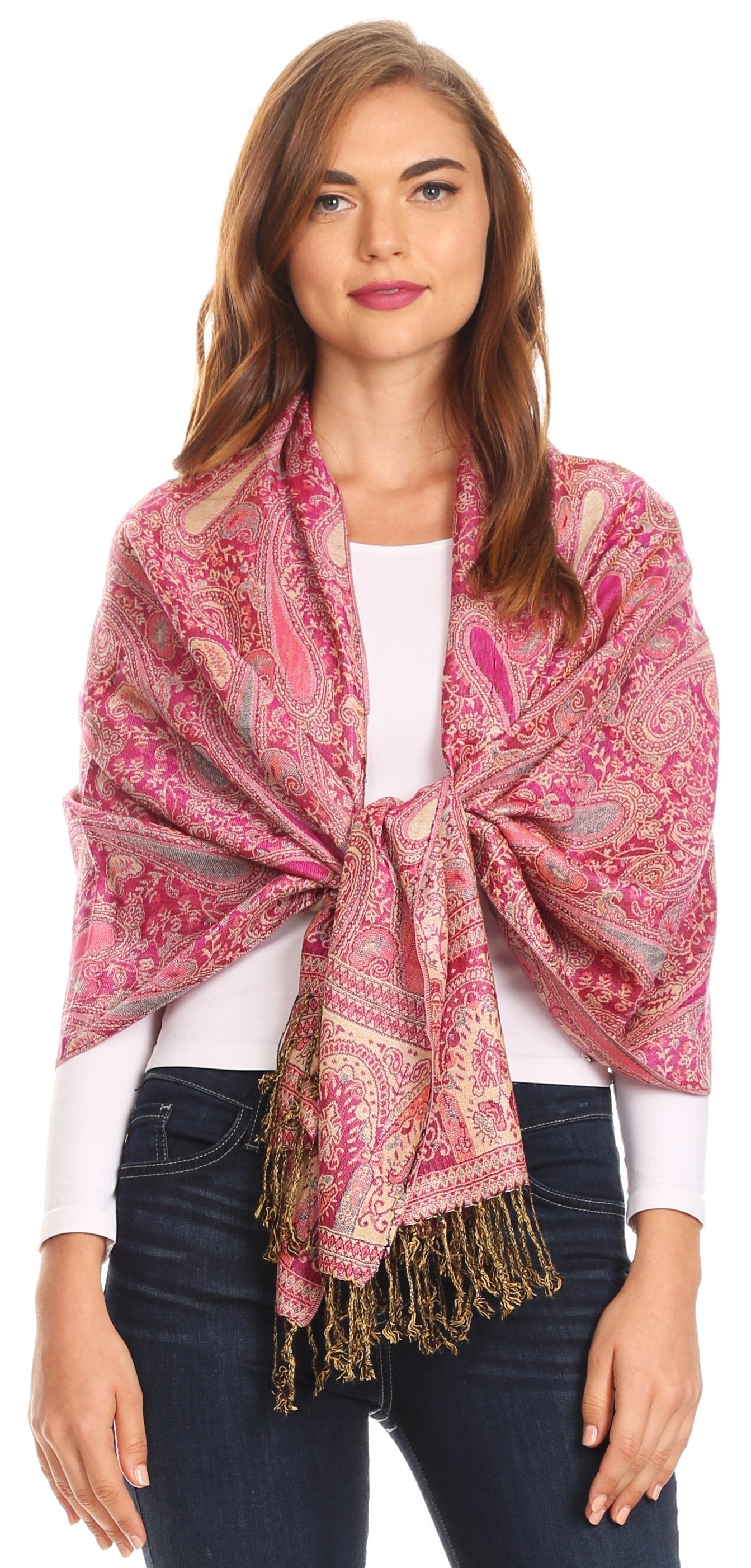 Sakkas Kalin Long Wide Woven Patterned Fringe Tassel Pashmina Shawl / Scarf - Concordia Style Boutique