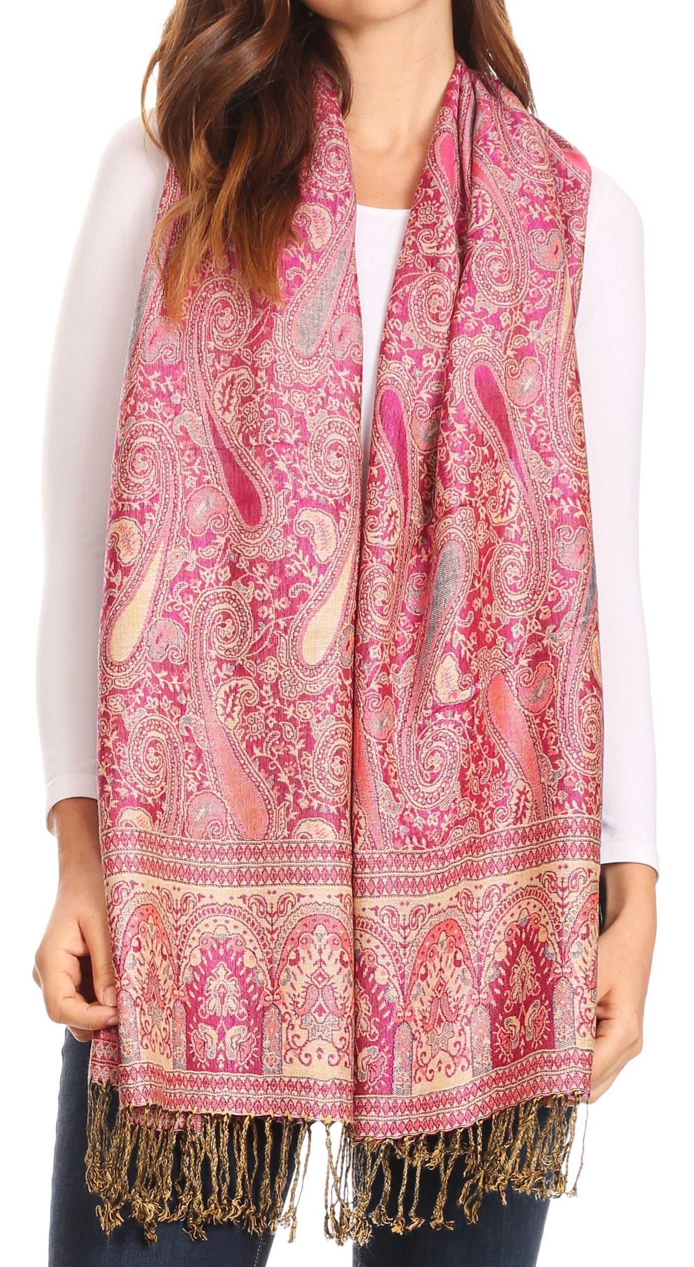 Sakkas Kalin Long Wide Woven Patterned Fringe Tassel Pashmina Shawl / Scarf - Concordia Style Boutique