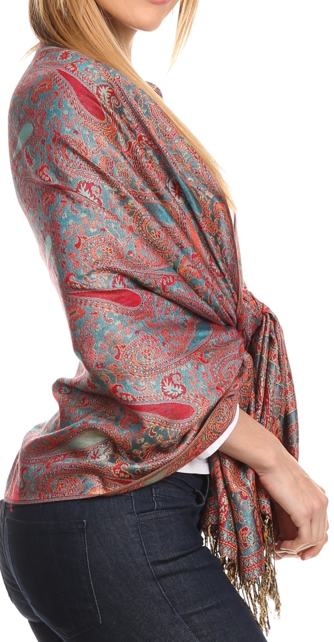 Sakkas Kalin Long Wide Woven Patterned Fringe Tassel Pashmina Shawl / Scarf - Concordia Style Boutique