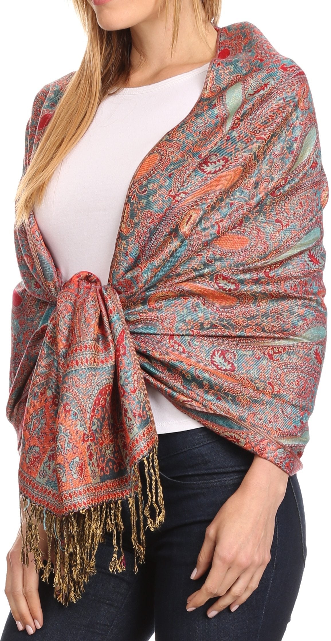 Sakkas Kalin Long Wide Woven Patterned Fringe Tassel Pashmina Shawl / Scarf - Concordia Style Boutique