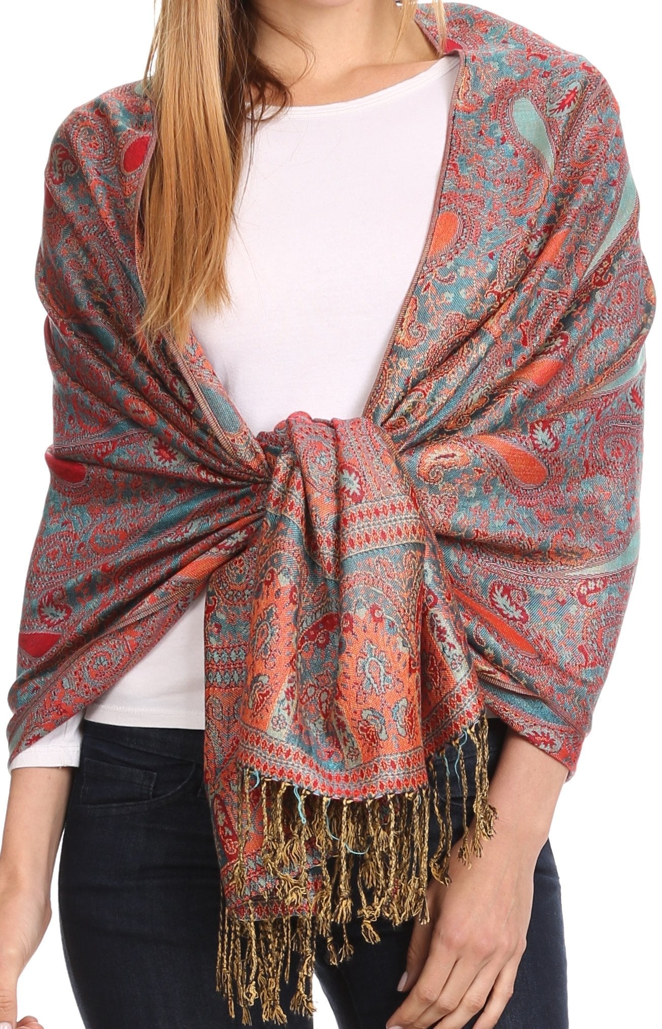 Sakkas Kalin Long Wide Woven Patterned Fringe Tassel Pashmina Shawl / Scarf - Concordia Style Boutique