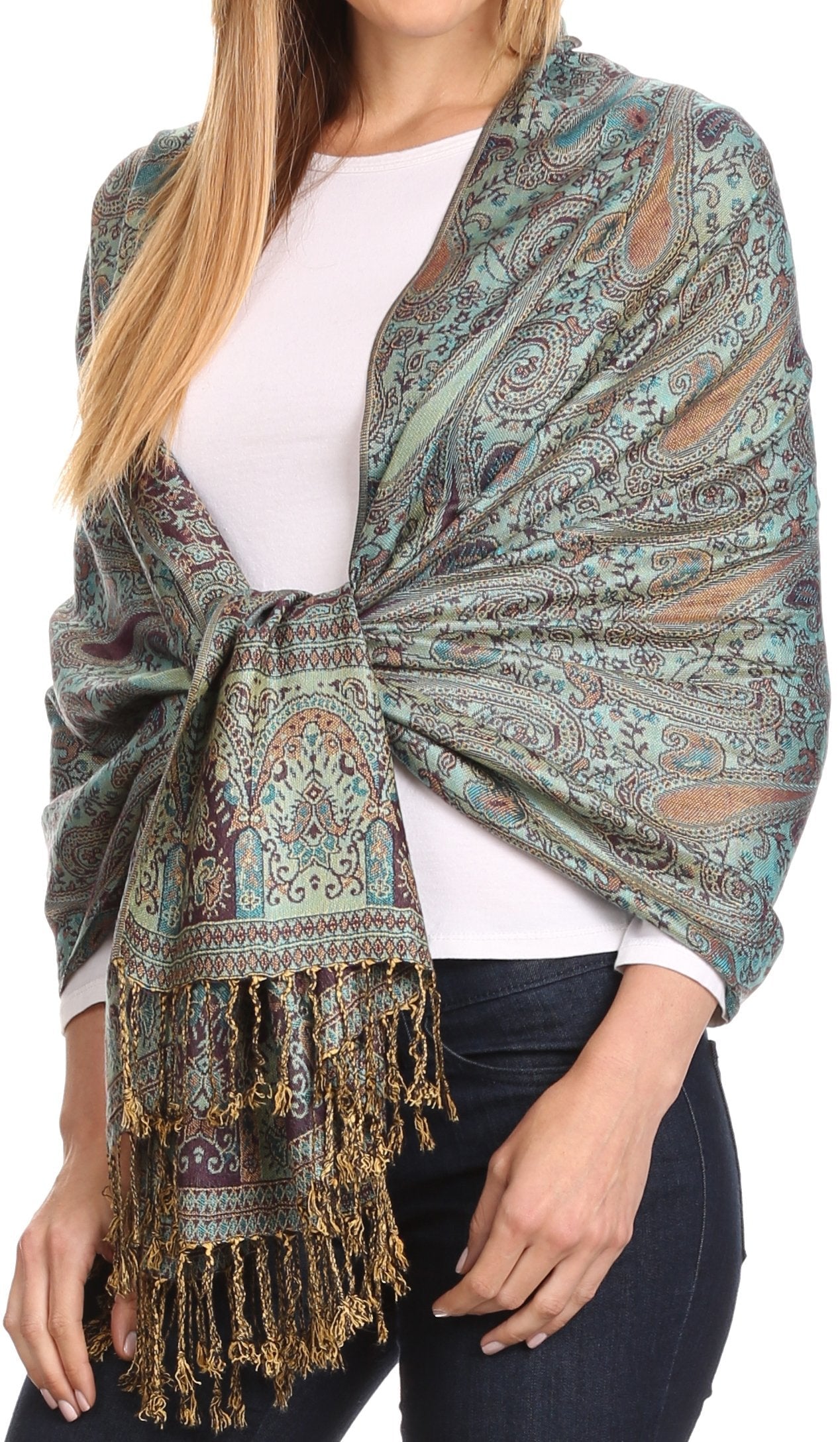 Sakkas Kalin Long Wide Woven Patterned Fringe Tassel Pashmina Shawl / Scarf - Concordia Style Boutique