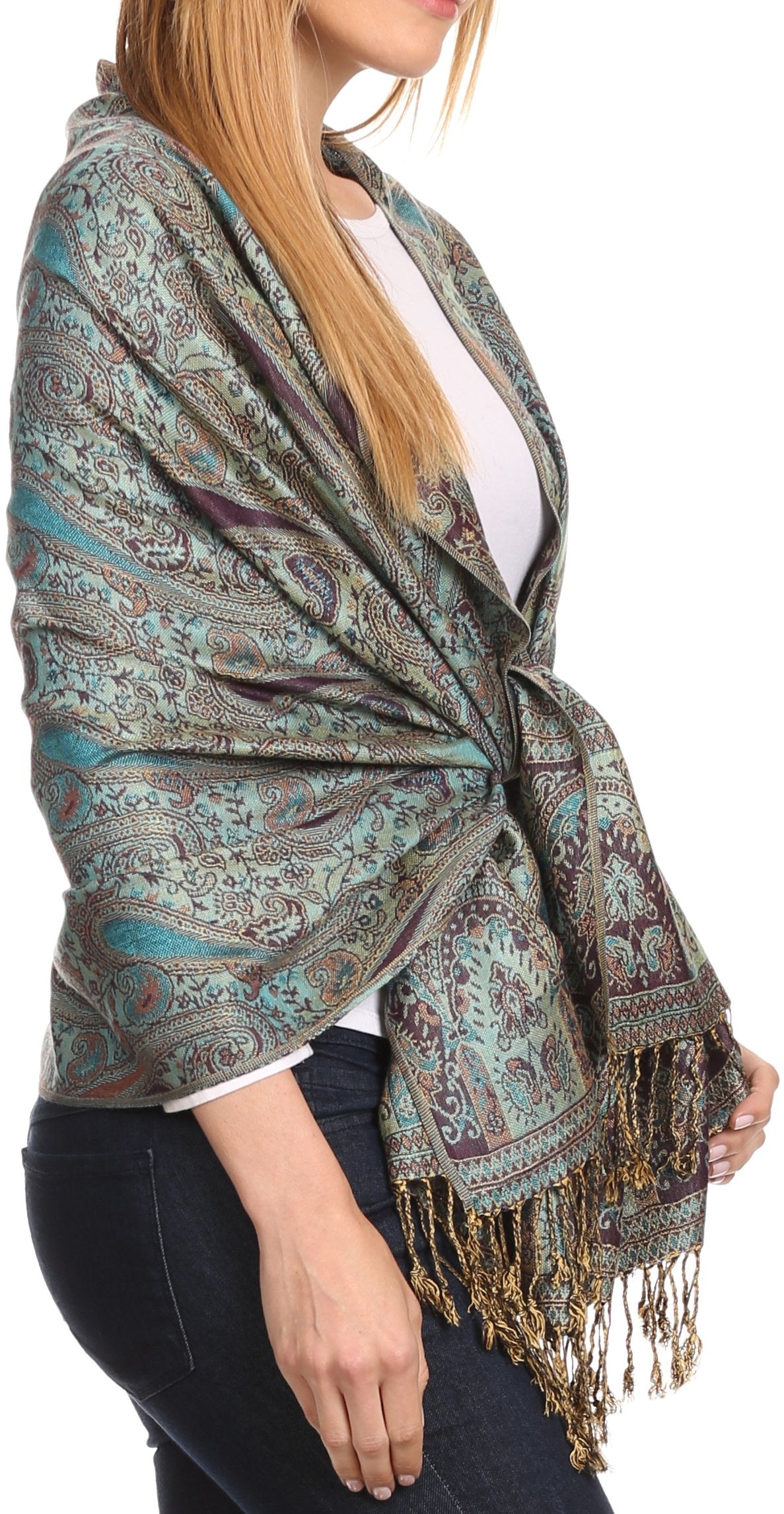 Sakkas Kalin Long Wide Woven Patterned Fringe Tassel Pashmina Shawl / Scarf - Concordia Style Boutique