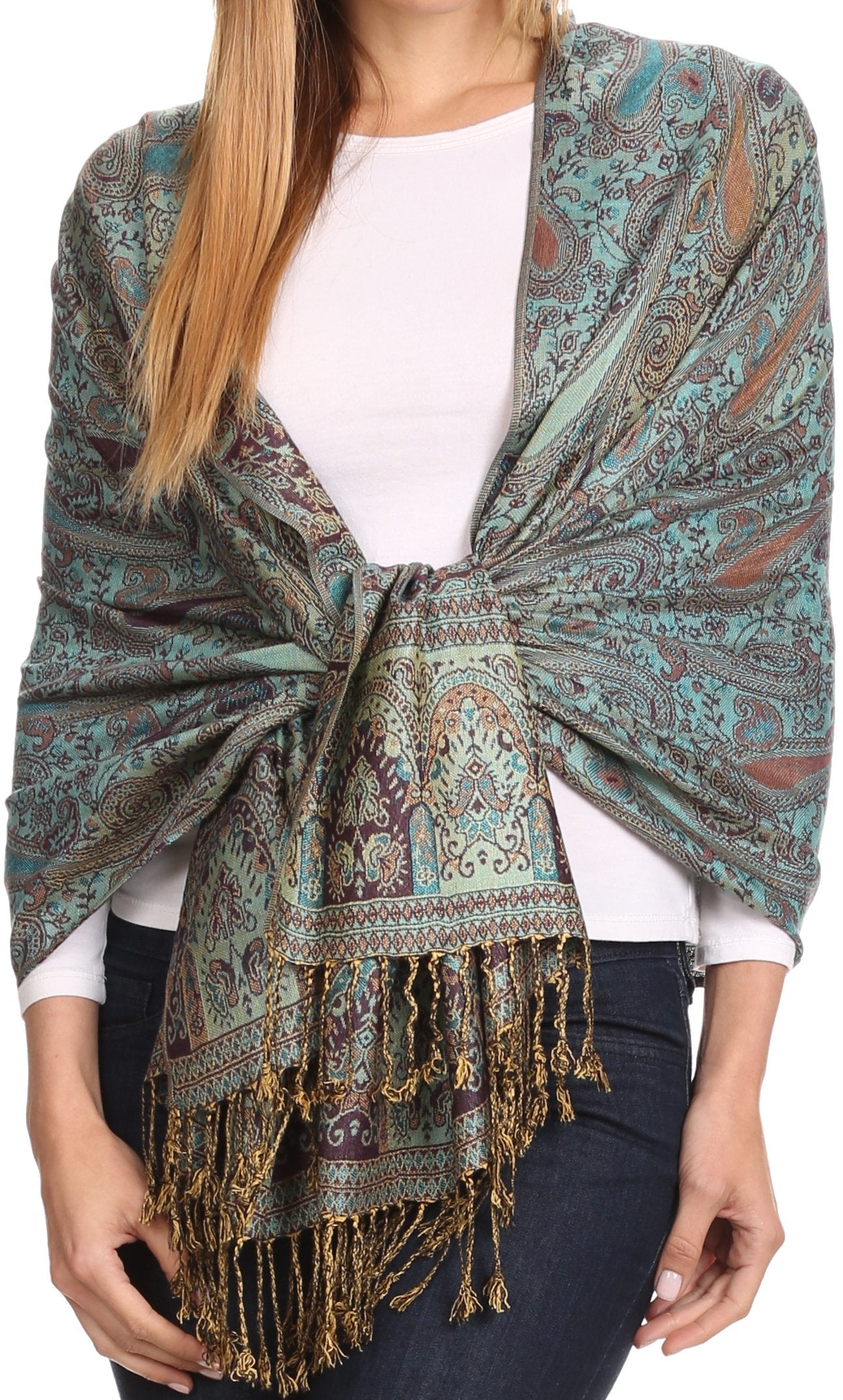 Sakkas Kalin Long Wide Woven Patterned Fringe Tassel Pashmina Shawl / Scarf - Concordia Style Boutique