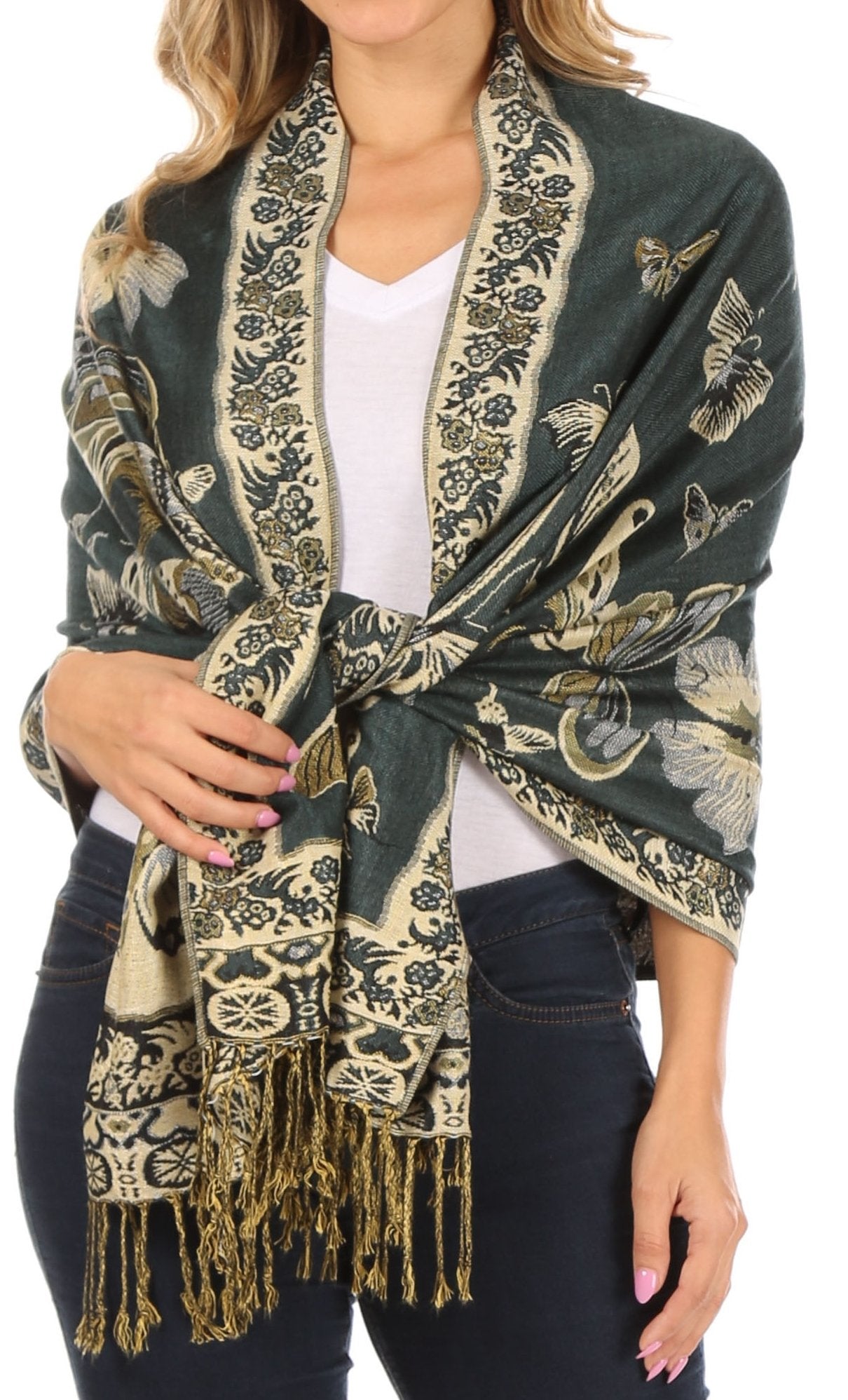 Sakkas Liua Long Wide Woven Patterned Design Multi Colored Pashmina Shawl / Scarf - Concordia Style Boutique