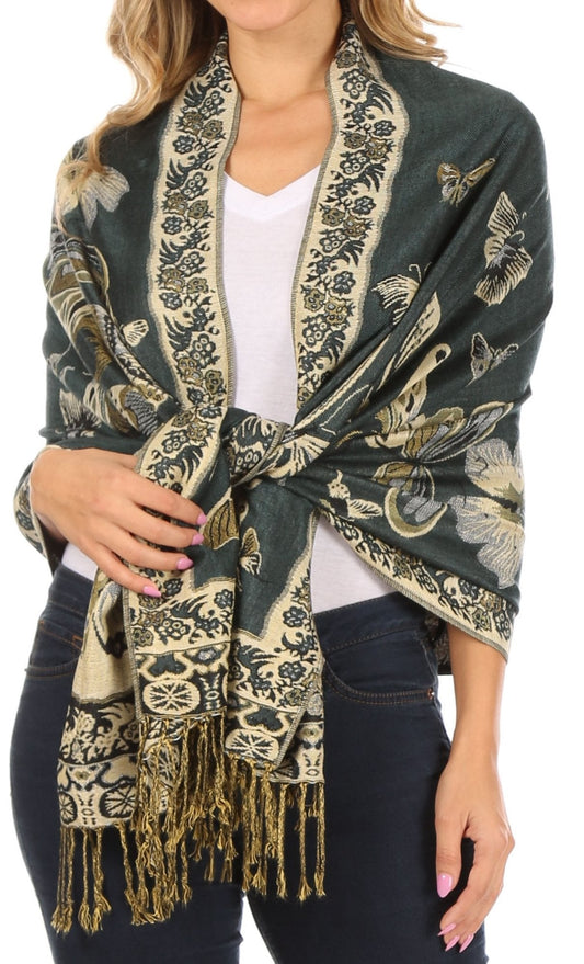 Sakkas Liua Long Wide Woven Patterned Design Multi Colored Pashmina Shawl / Scarf - Concordia Style Boutique