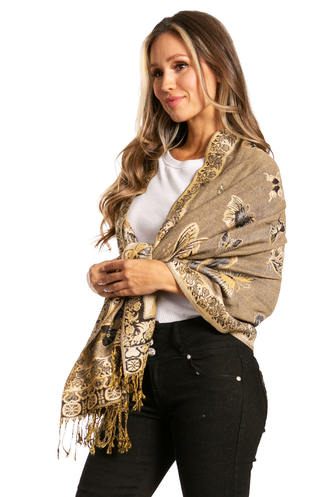 Sakkas Liua Long Wide Woven Patterned Design Multi Colored Pashmina Shawl / Scarf - Concordia Style Boutique