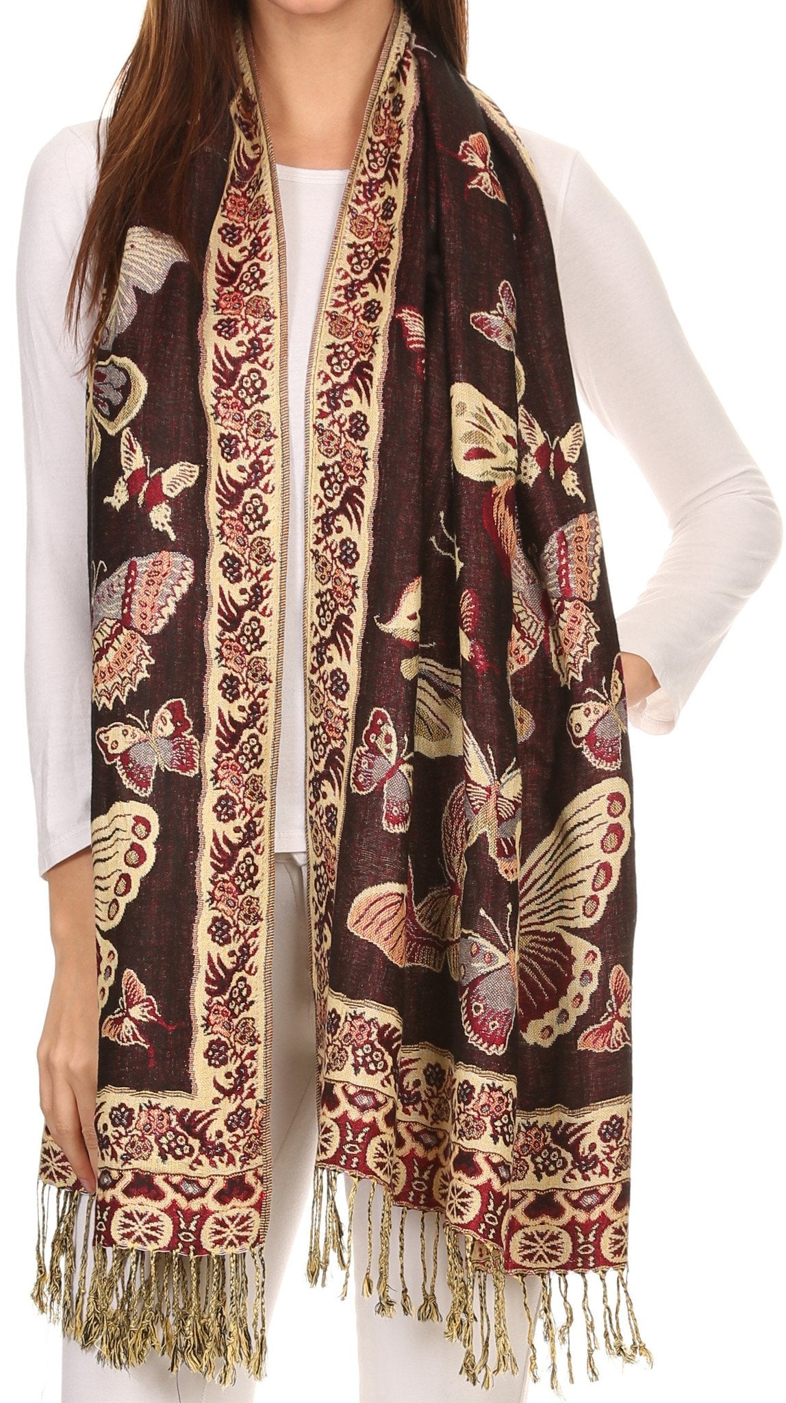 Sakkas Liua Long Wide Woven Patterned Design Multi Colored Pashmina Shawl / Scarf - Concordia Style Boutique