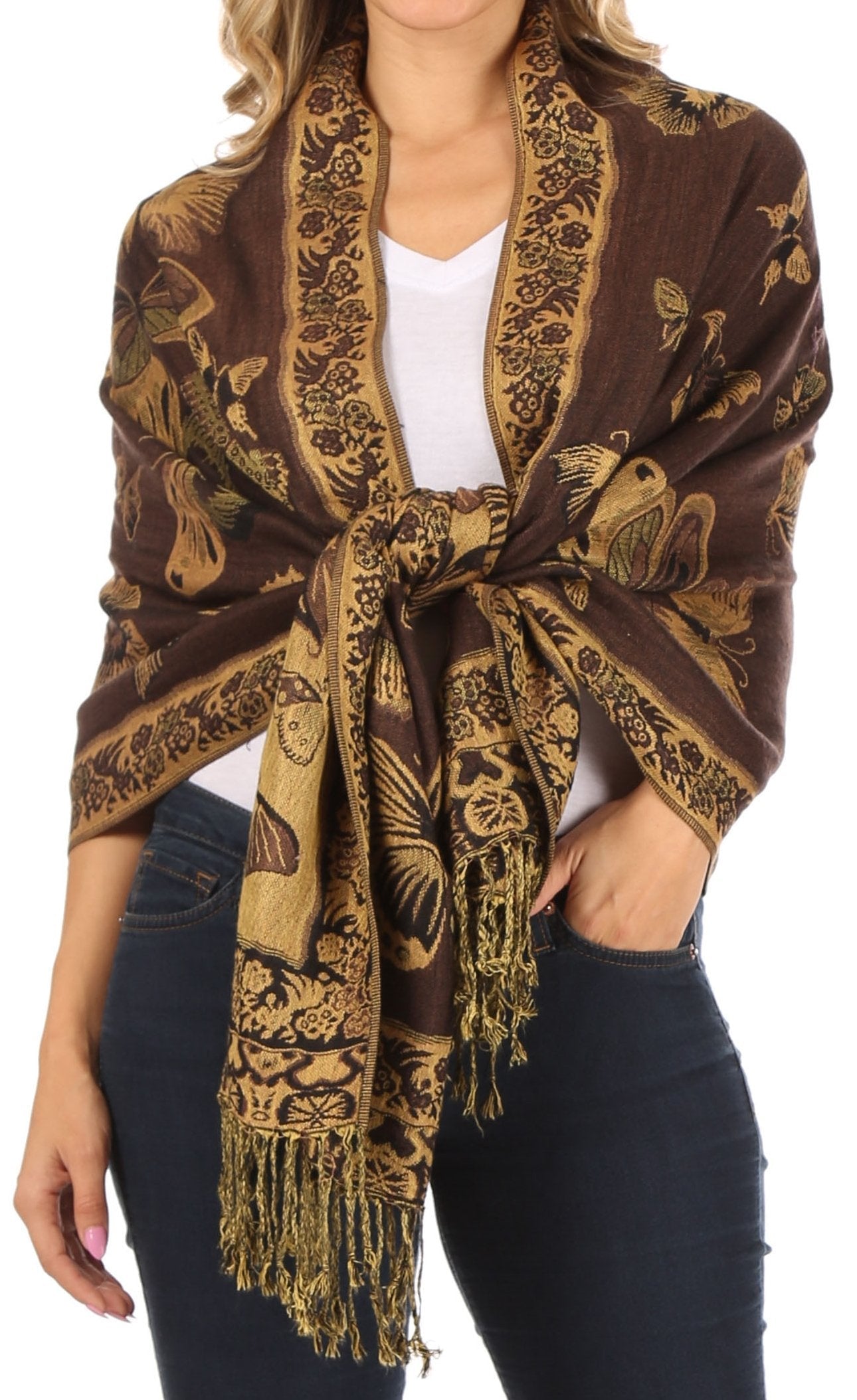Sakkas Liua Long Wide Woven Patterned Design Multi Colored Pashmina Shawl / Scarf - Concordia Style Boutique