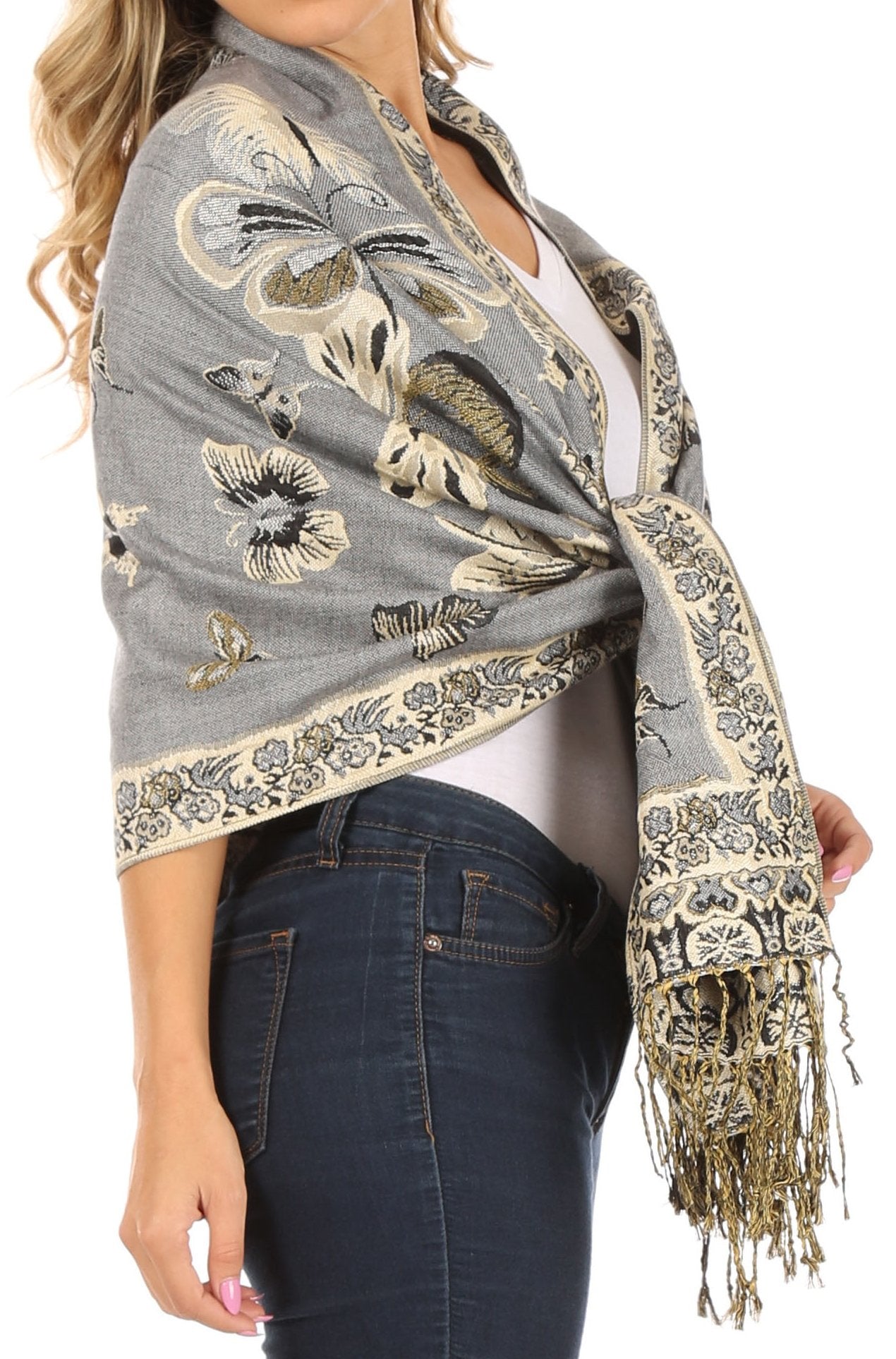 Sakkas Liua Long Wide Woven Patterned Design Multi Colored Pashmina Shawl / Scarf - Concordia Style Boutique