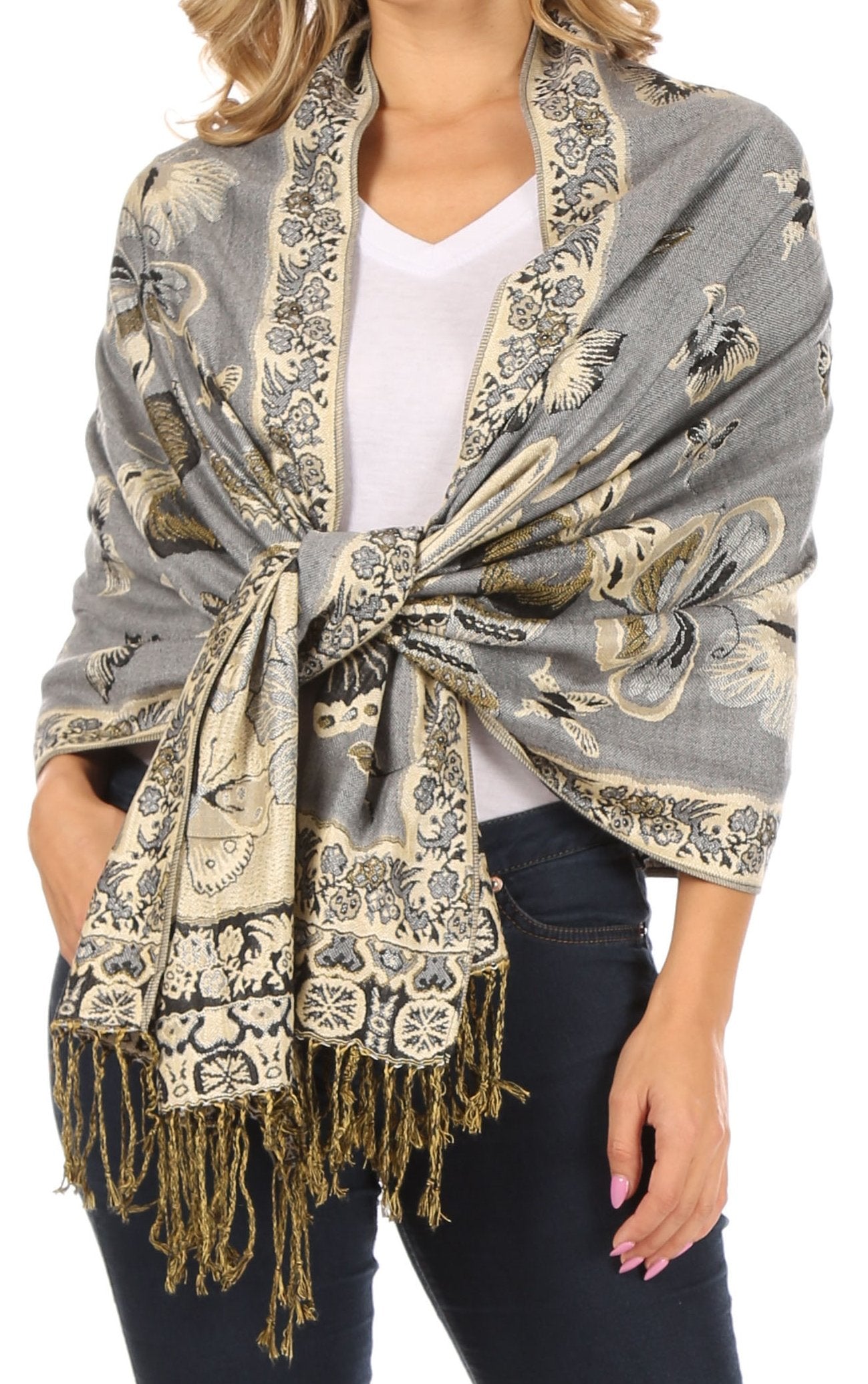 Sakkas Liua Long Wide Woven Patterned Design Multi Colored Pashmina Shawl / Scarf - Concordia Style Boutique